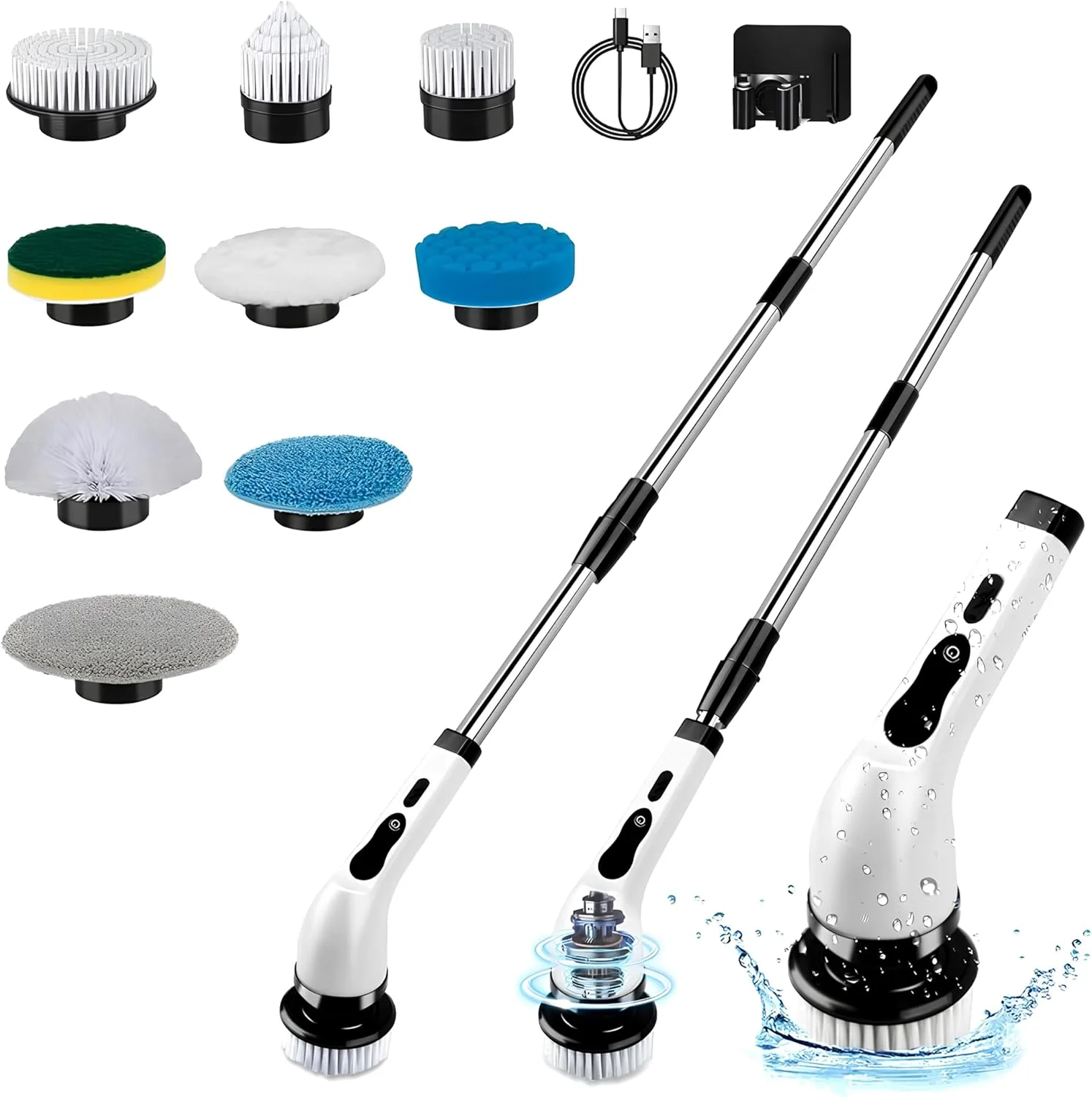 برس چرخشی برقی شارژی Toshionics، برس تمیز کننده چرخشی با 9 سری قابل تعویض، دسته قابل تنظیم، مناسب برای حمام، آشپزخانه، کف، کاشی، وان، خودرو، 3 سرعت قابل تنظیم برس چرخشی برقی شارژی Toshionics، برس تمیز کننده چرخشی با 9 سری قابل تعویض، دسته قابل تنظیم، مناسب برای حمام، آشپزخانه، کف، کاشی، وان، خودرو، 3 سرعت قابل تنظیم