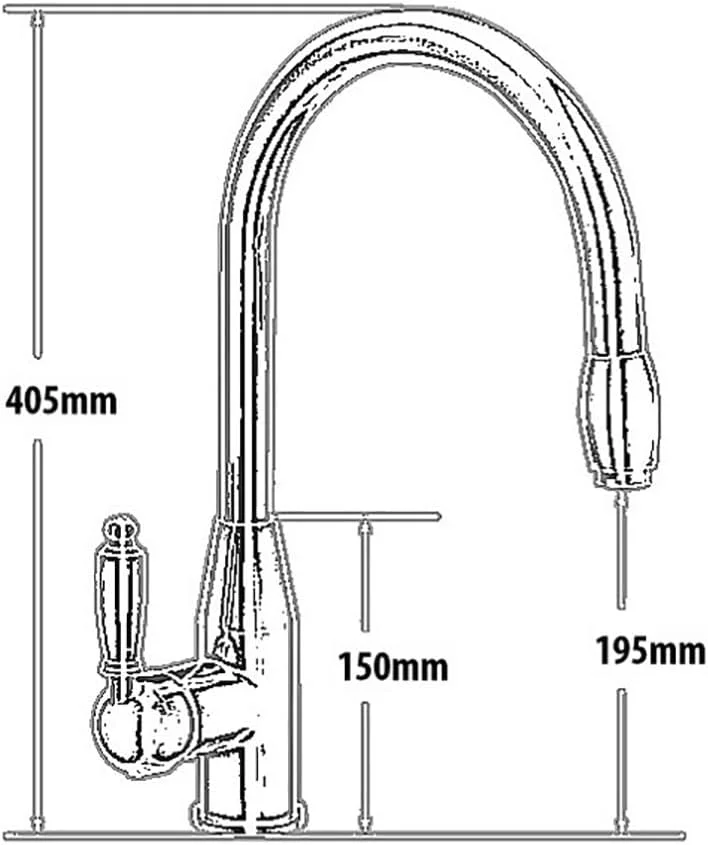شیر آشپزخانه برنجی عتیقه با دسته تکی، تک سوراخ، شیرآلات مخلوط مسی عتیقه با اسپری کشویی، شیر سینک ظرفشویی بار با قابلیت چرخش 360 درجه