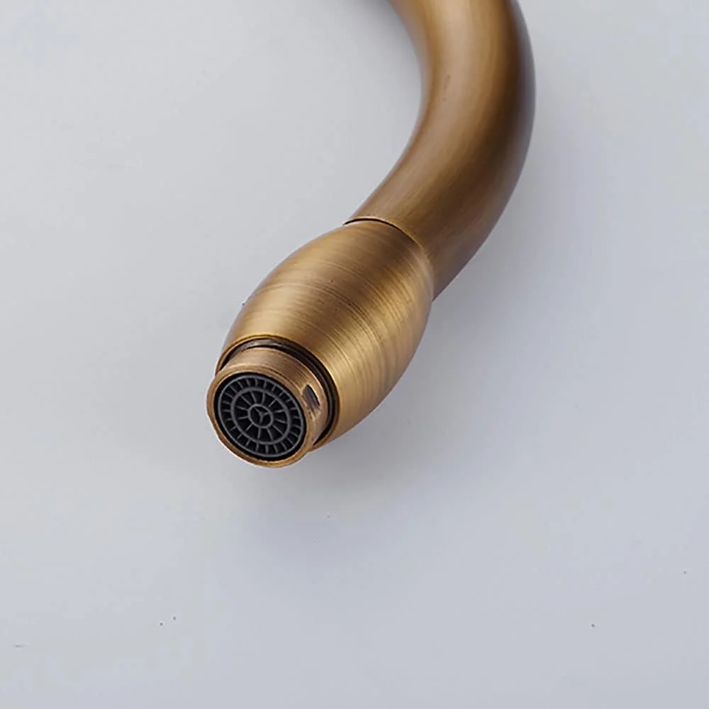 شیر آشپزخانه برنجی عتیقه با دسته تکی، تک سوراخ، شیرآلات مخلوط مسی عتیقه با اسپری کشویی، شیر سینک ظرفشویی بار با قابلیت چرخش 360 درجه