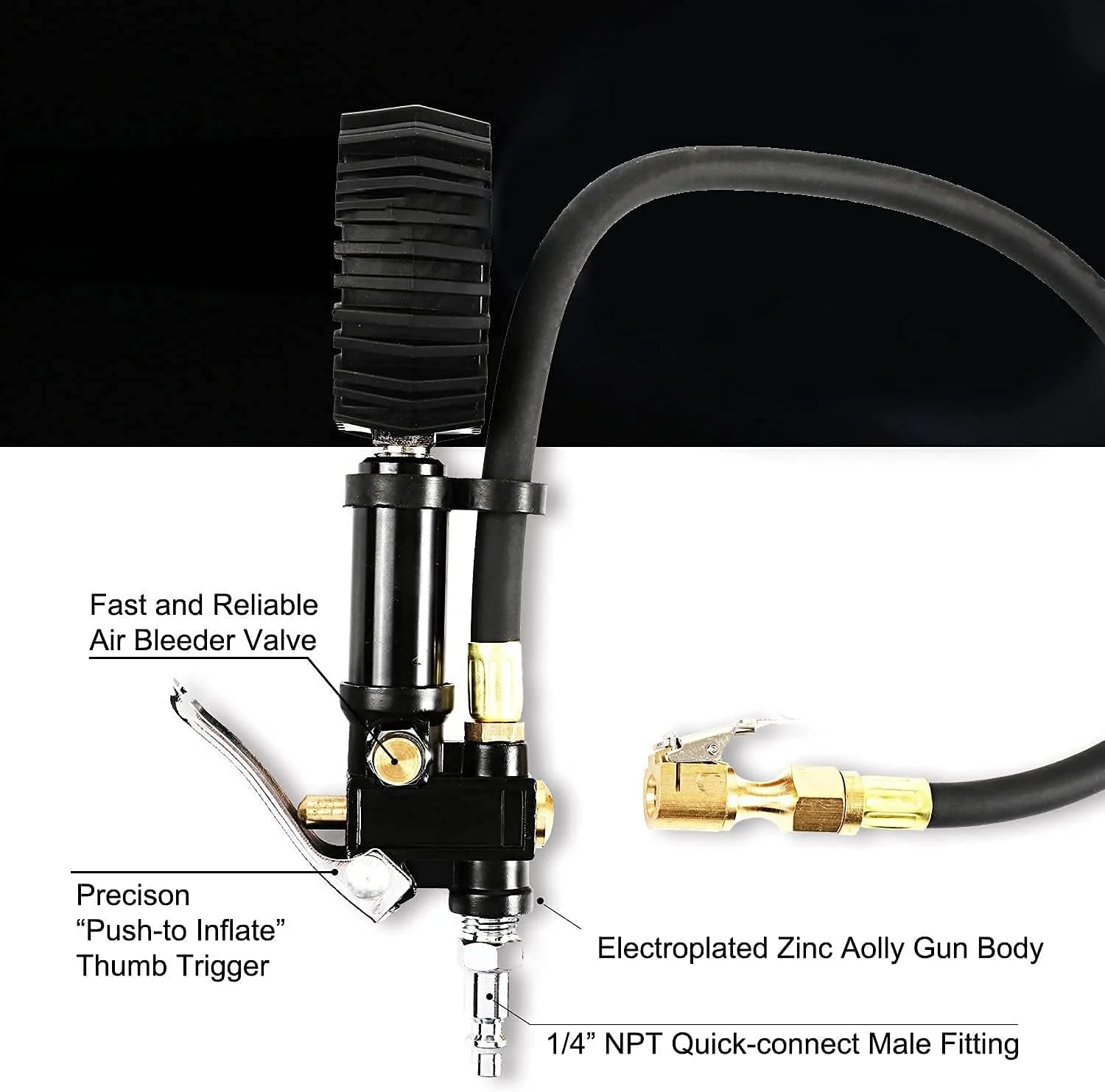 دستگاه تنظیم باد دیجیتال تایر با فشارسنج 200 PSI، اتصالات کمپرسور و شیلنگ لاستیکی و اتصال سریع با وضوح نمایشگر 0.1 دستگاه تنظیم باد دیجیتال تایر با فشارسنج 200 PSI، اتصالات کمپرسور و شیلنگ لاستیکی و اتصال سریع با وضوح نمایشگر 0.1