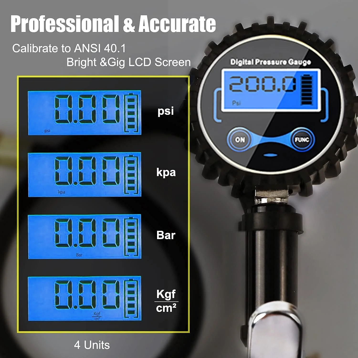 دستگاه تنظیم باد دیجیتال تایر با فشارسنج 200 PSI، اتصالات کمپرسور و شیلنگ لاستیکی و اتصال سریع با وضوح نمایشگر 0.1 دستگاه تنظیم باد دیجیتال تایر با فشارسنج 200 PSI، اتصالات کمپرسور و شیلنگ لاستیکی و اتصال سریع با وضوح نمایشگر 0.1