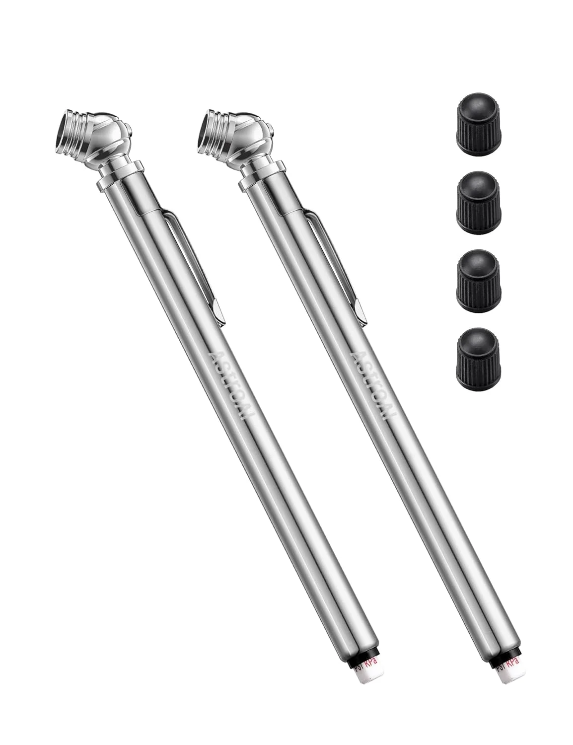 گیج فشار تایر مدادی AstroAI، بسته 2 عددی (10-75PSI، ±2% محدوده)، گیج فشار هوا برای تایرها، بدنه استیل ضد زنگ و نازل فلزی، 3 واحد اندازه گیری برای اتومبیل، دوچرخه، وسایل نقلیه