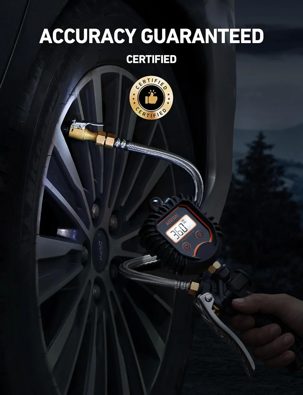 فشارسنج دیجیتال لاستیک AstroAI، فشارسنج سنگین برای باد کردن لاستیک 250PSI به همراه شلنگ بافته شده استیل، صفحه گردان و اتصال سریع برای کامیون/RV/SUV فشارسنج دیجیتال لاستیک AstroAI، فشارسنج سنگین برای باد کردن لاستیک 250PSI به همراه شلنگ بافته شده استیل، صفحه گردان و اتصال سریع برای کامیون/RV/SUV