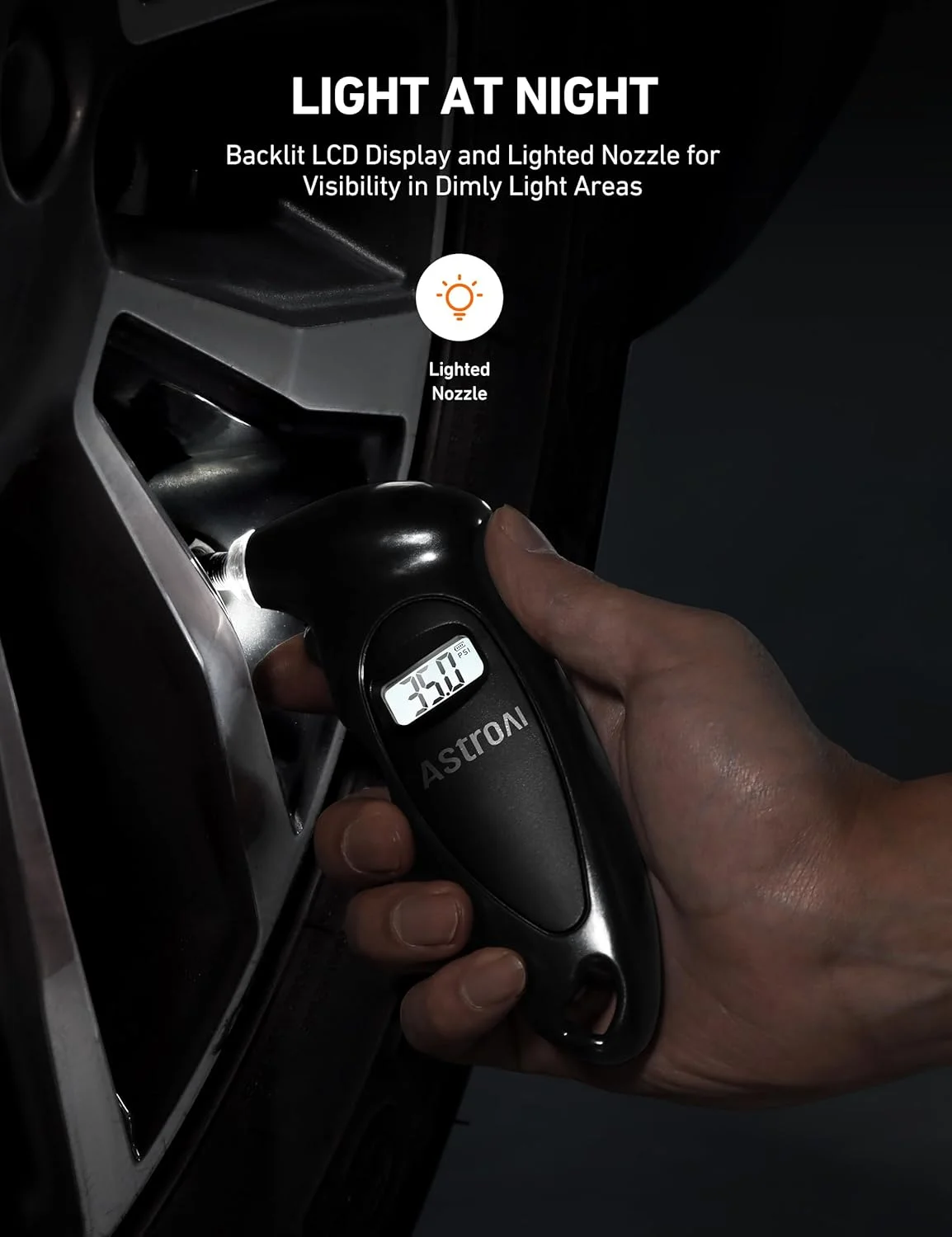 فشارسنج دیجیتال تایر AstroAI، ۱۵۰ PSI، دارای ۴ تنظیمات برای خودرو، کامیون، دوچرخه با LCD دارای نور پس زمینه و دسته ضد لغزش (مشکی)