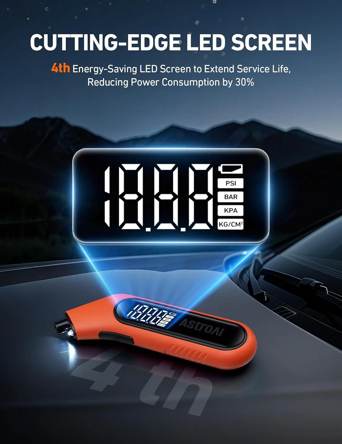 فشارسنج دیجیتال تایر AstroAI با صفحه نمایش بزرگ 300PSI، دارای نور پس زمینه و چراغ قوه، دقت بالا ANSI 2A، سازگار با والف های شرادر، 4 واحد، شامل آداپتور والف پرستا، باتری های AAA فشارسنج دیجیتال تایر AstroAI با صفحه نمایش بزرگ 300PSI، دارای نور پس زمینه و چراغ قوه، دقت بالا ANSI 2A، سازگار با والف های شرادر، 4 واحد، شامل آداپتور والف پرستا، باتری های AAA