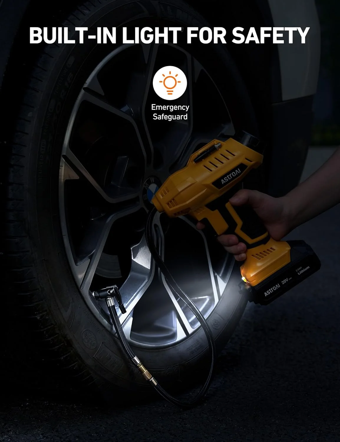 پمپ باد لاستیک بی سیم AstroAI، کمپرسور هوا 20 ولت قابل شارژ 160PSI قابل حمل با فشارسنج دیجیتال و آداپتور برق 12 ولت برای خودرو و موتورسیکلت، زرد پمپ باد لاستیک بی سیم AstroAI، کمپرسور هوا 20 ولت قابل شارژ 160PSI قابل حمل با فشارسنج دیجیتال و آداپتور برق 12 ولت برای خودرو و موتورسیکلت، زرد