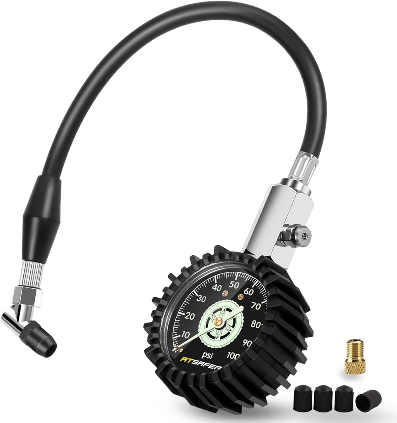 فشارسنج باد لاستیک ATsafepro 100psi با قابلیت شبتابی، فشارسنج مکانیکی با صفحه 2.5 اینچی به همراه شیلنگ انعطافپذیر و سری زاویهدار، فشارسنج بادی آنالوگ با دقت تایید شده برای خودرو، کامیون و دوچرخه. فشارسنج باد لاستیک ATsafepro 100psi با قابلیت شبتابی، فشارسنج مکانیکی با صفحه 2.5 اینچی به همراه شیلنگ انعطافپذیر و سری زاویهدار، فشارسنج بادی آنالوگ با دقت تایید شده برای خودرو، کامیون و دوچرخه.