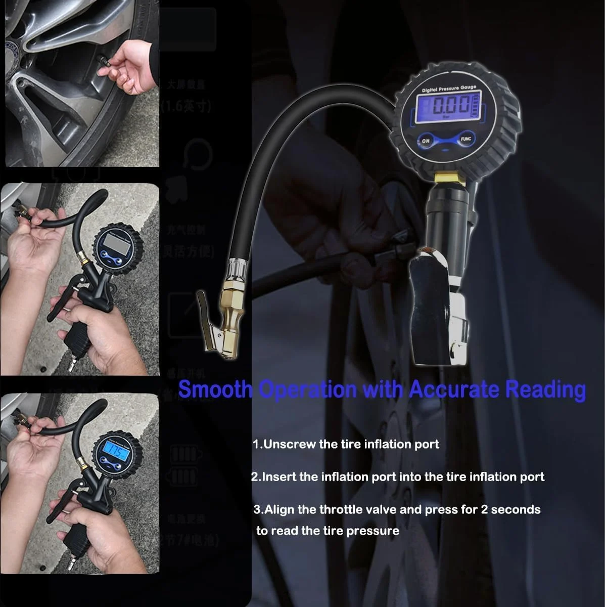 آزونه دستگاه تنظیم باد دیجیتال تایر با درجه فشار و اتصال سریع، لوازم جانبی خودرو برای شاسی بلند، RV، کامیون - 250 PSI آزونه دستگاه تنظیم باد دیجیتال تایر با درجه فشار و اتصال سریع، لوازم جانبی خودرو برای شاسی بلند، RV، کامیون - 250 PSI