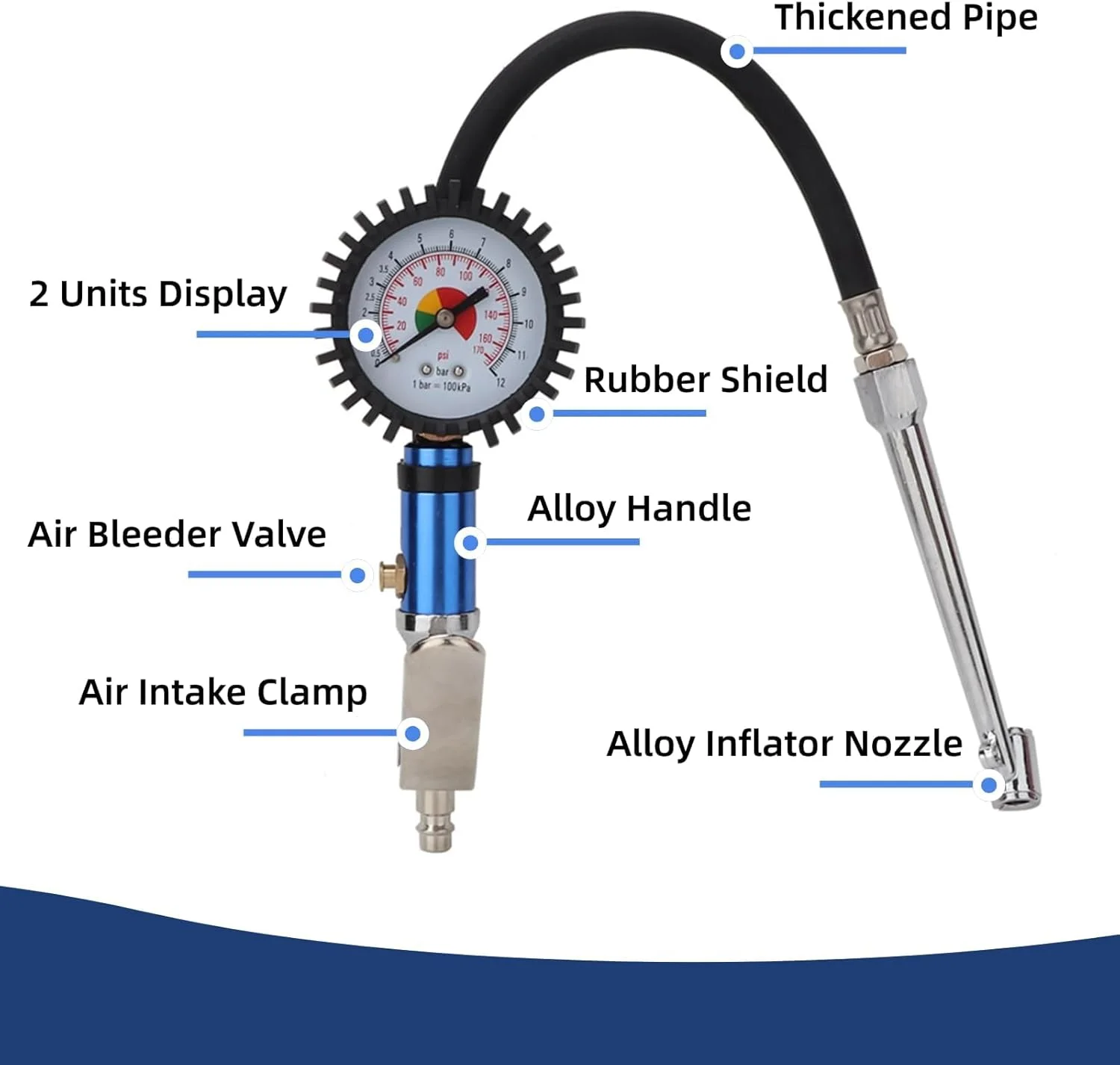 فشارسنج باد لاستیک 0-12 بار Azonee، فشارسنج باد لاستیک خودرو با اتصال سریع هوا، با شلنگ انعطاف پذیر، مناسب برای خودرو، کامیون، SUV و موتورسیکلت فشارسنج باد لاستیک 0-12 بار Azonee، فشارسنج باد لاستیک خودرو با اتصال سریع هوا، با شلنگ انعطاف پذیر، مناسب برای خودرو، کامیون، SUV و موتورسیکلت