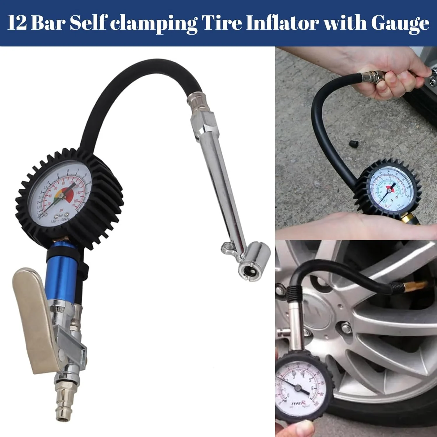 فشارسنج باد لاستیک 0-12 بار Azonee، فشارسنج باد لاستیک خودرو با اتصال سریع هوا، با شلنگ انعطاف پذیر، مناسب برای خودرو، کامیون، SUV و موتورسیکلت فشارسنج باد لاستیک 0-12 بار Azonee، فشارسنج باد لاستیک خودرو با اتصال سریع هوا، با شلنگ انعطاف پذیر، مناسب برای خودرو، کامیون، SUV و موتورسیکلت