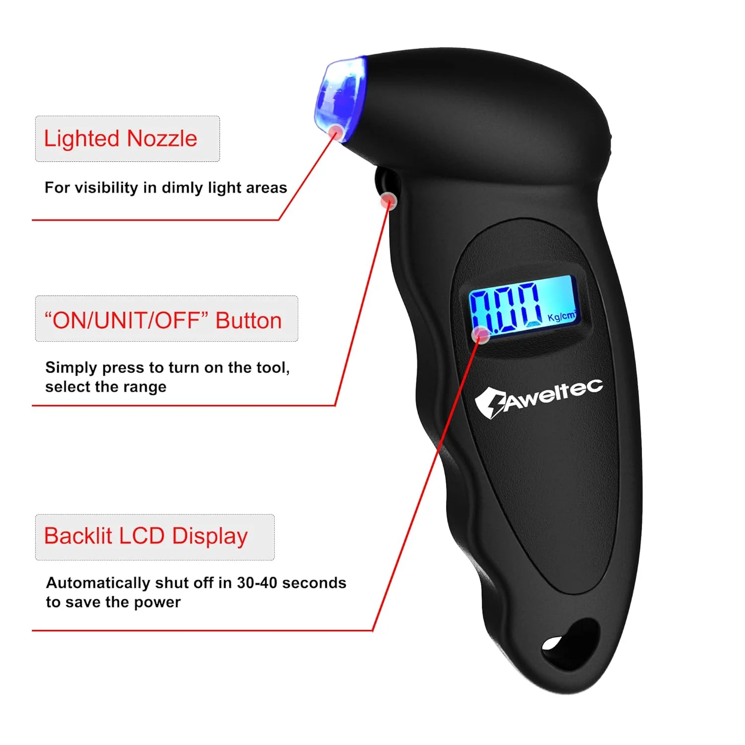 فشارسنج دیجیتال تایر 150 PSI، دارای 4 تنظیمات، فشارسنج تایر برای خودرو، کامیون، موتورسیکلت، دوچرخه با LCD دارای نور پس زمینه و دستگیره ضد لغزش (مشکی) فشارسنج دیجیتال تایر 150 PSI، دارای 4 تنظیمات، فشارسنج تایر برای خودرو، کامیون، موتورسیکلت، دوچرخه با LCD دارای نور پس زمینه و دستگیره ضد لغزش (مشکی)