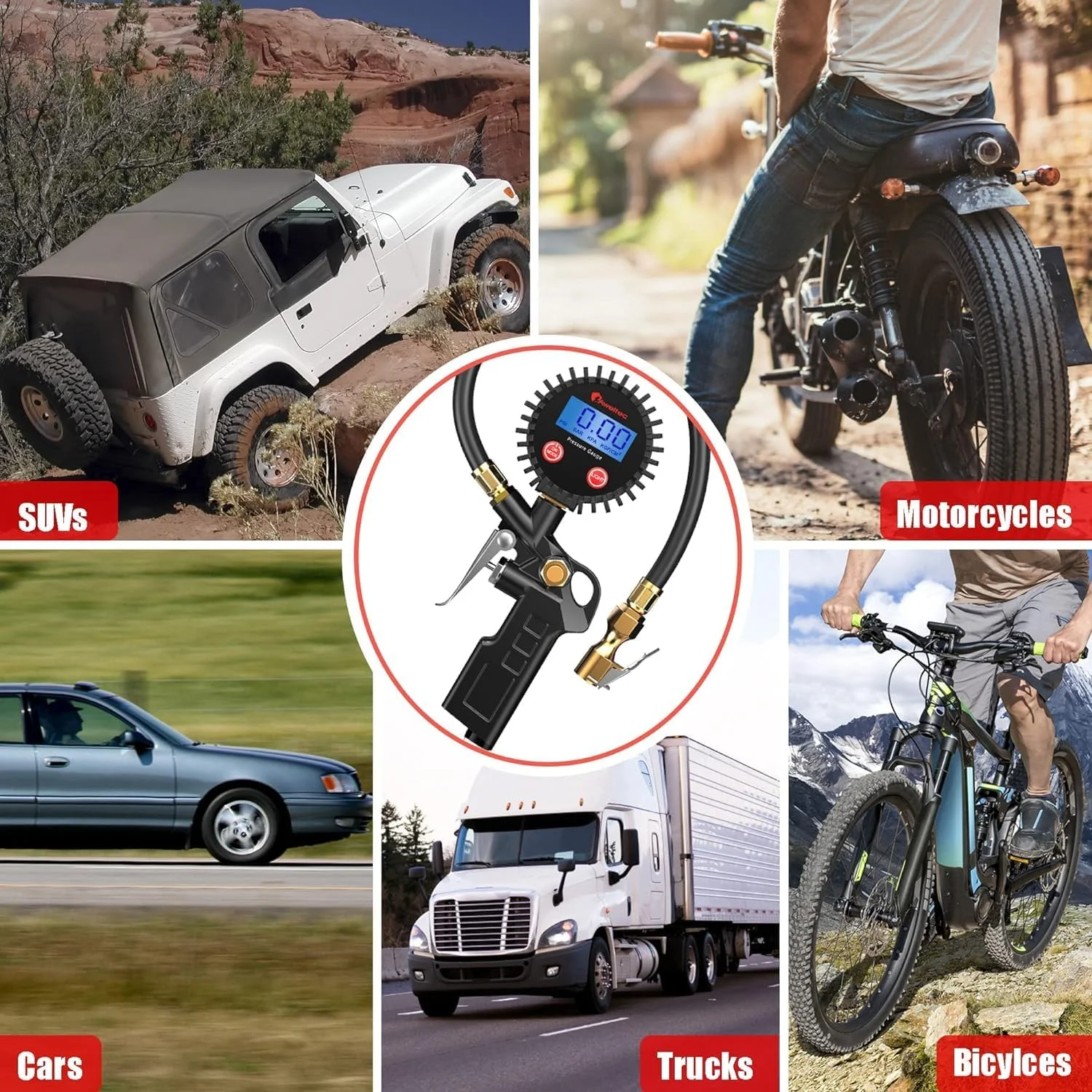 آزونه دستگاه تنظیم باد دیجیتال تایر با درجه فشار و اتصال سریع، لوازم جانبی خودرو برای شاسی بلند، RV، کامیون - 250 PSI آزونه دستگاه تنظیم باد دیجیتال تایر با درجه فشار و اتصال سریع، لوازم جانبی خودرو برای شاسی بلند، RV، کامیون - 250 PSI