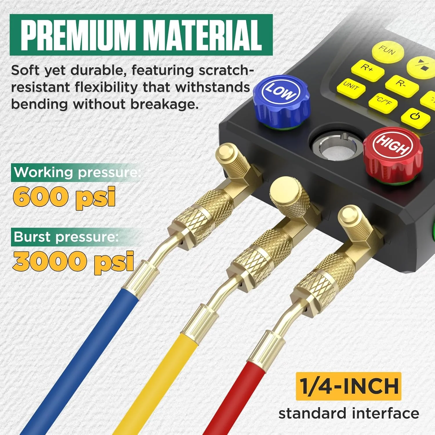 مجموعه گیج منیفولد دیجیتال HVAC بلی، تست فشار و دمای دوگانه 93 مبرد با گیره های دما و شیلنگ ها، گیج های خلاء AC برای R1234YF R134A R404A R410A R32 R744（CO₂）