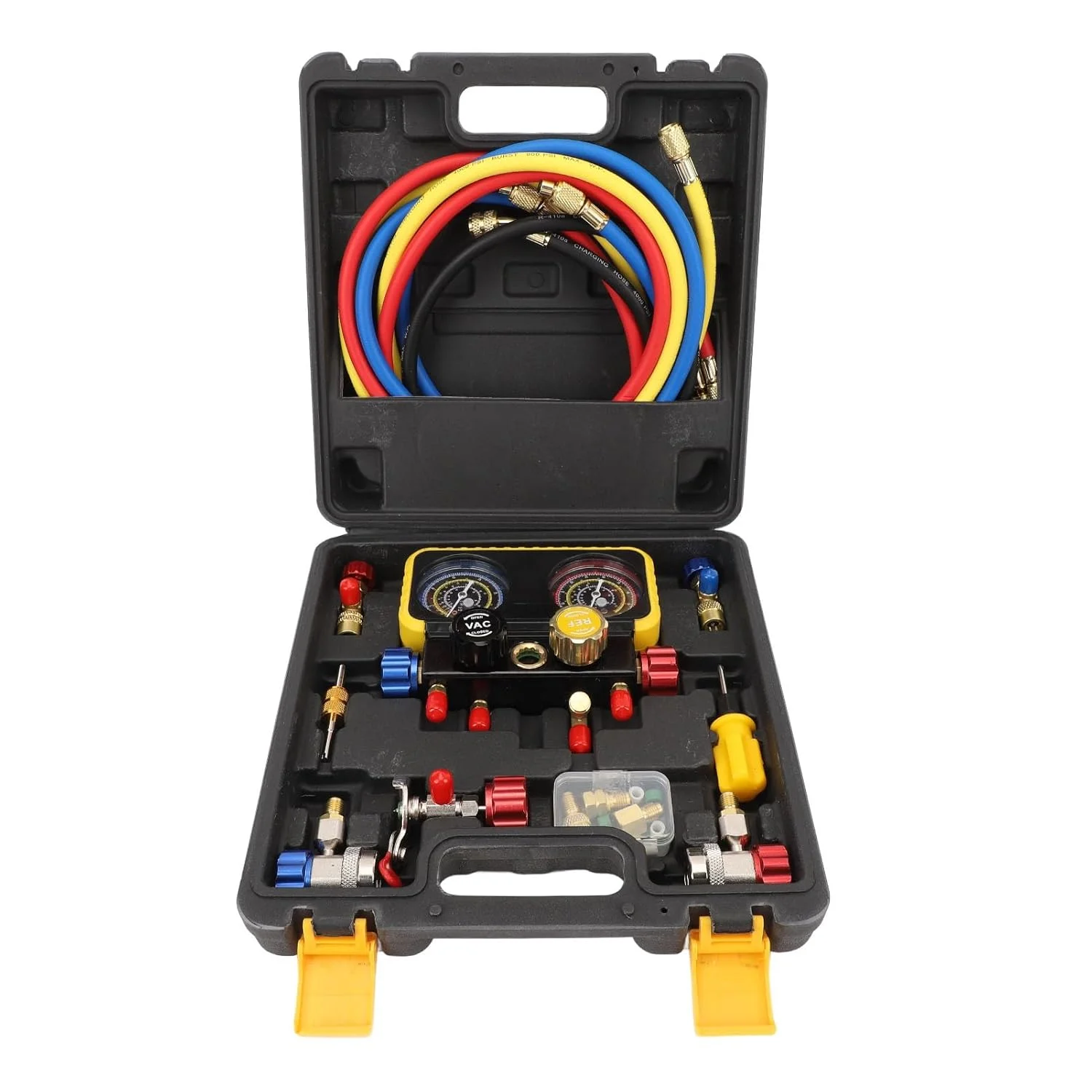 ابزار سنجش فشار منیفولد حرفه ای Cryfokt AC با شیرهای ایمنی R410a و R22، مناسب برای مبردهای R410a R22 R134a ابزار سنجش فشار منیفولد حرفه ای Cryfokt AC با شیرهای ایمنی R410a و R22، مناسب برای مبردهای R410a R22 R134a