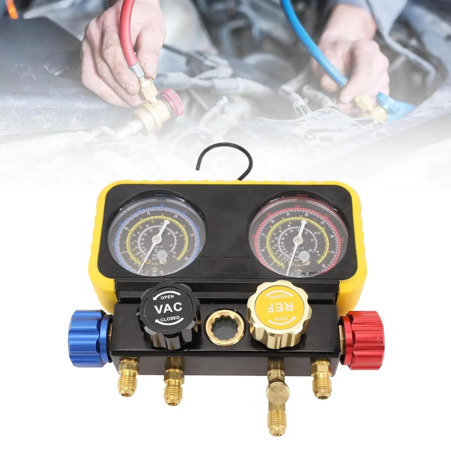 ابزار سنجش فشار منیفولد حرفه ای Cryfokt AC با شیرهای ایمنی R410a و R22، مناسب برای مبردهای R410a R22 R134a