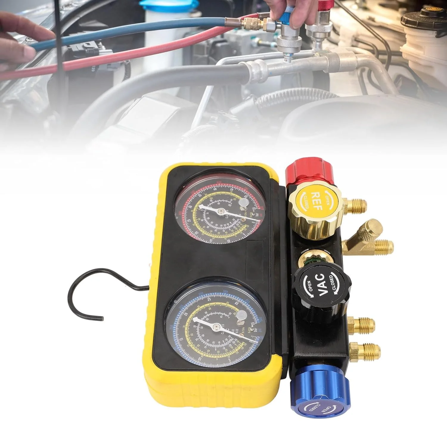 ابزار سنجش فشار منیفولد حرفه ای Cryfokt AC با شیرهای ایمنی R410a و R22، مناسب برای مبردهای R410a R22 R134a