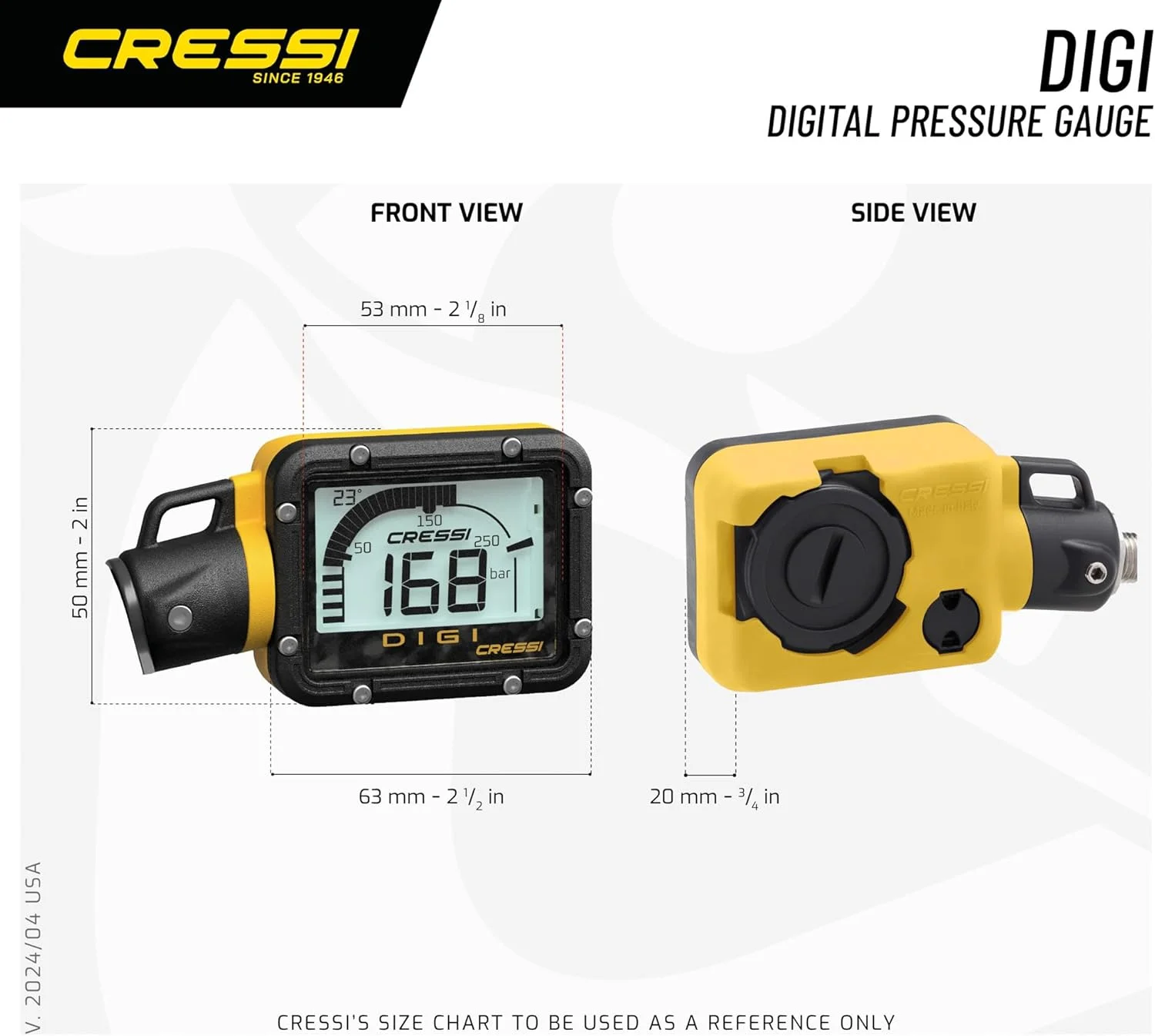 کنسول غواصی فشارسنج دیجیتال کرسی مدل Digi، زرد، BAR کنسول غواصی فشارسنج دیجیتال کرسی مدل Digi، زرد، BAR