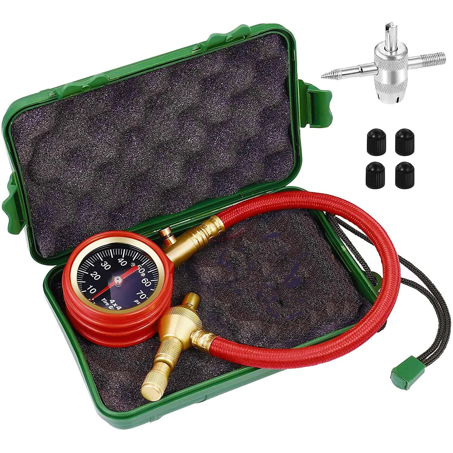 ابزار تنظیم فشار باد تایر با گیج فشار - ساختار برنجی مقاوم، ابزار تخلیه سریع باد برای خودروهای 4x4، پایش دقیق 0-70 PSI، ایده آل برای جیپ، کامیون، SUV (مکانیکی)