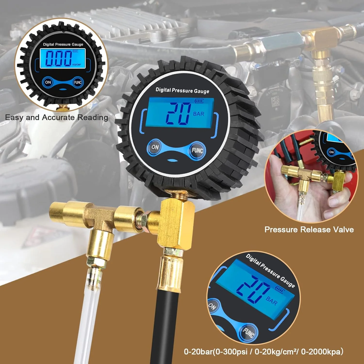 تست کننده فشار تزریق سوخت دیجیتال BETOOLL - گیج فشار سوخت 0-300 PSI برای کیت تست موتور بنزینی ابزار خودرو تست کننده فشار تزریق سوخت دیجیتال BETOOLL - گیج فشار سوخت 0-300 PSI برای کیت تست موتور بنزینی ابزار خودرو