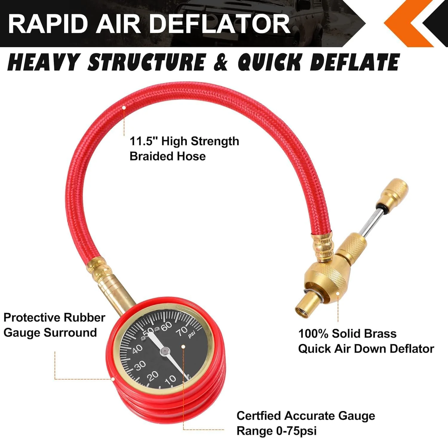 فشارسنج سریع تخلیه باد تایر - ساختار برنجی سنگین، ابزار تخلیه سریع هوا برای خودروهای 4x4، نظارت دقیق 0-70 PSI، ایده آل برای جیپ، کامیون، SUV (مکانیکی) فشارسنج سریع تخلیه باد تایر - ساختار برنجی سنگین، ابزار تخلیه سریع هوا برای خودروهای 4x4، نظارت دقیق 0-70 PSI، ایده آل برای جیپ، کامیون، SUV (مکانیکی)