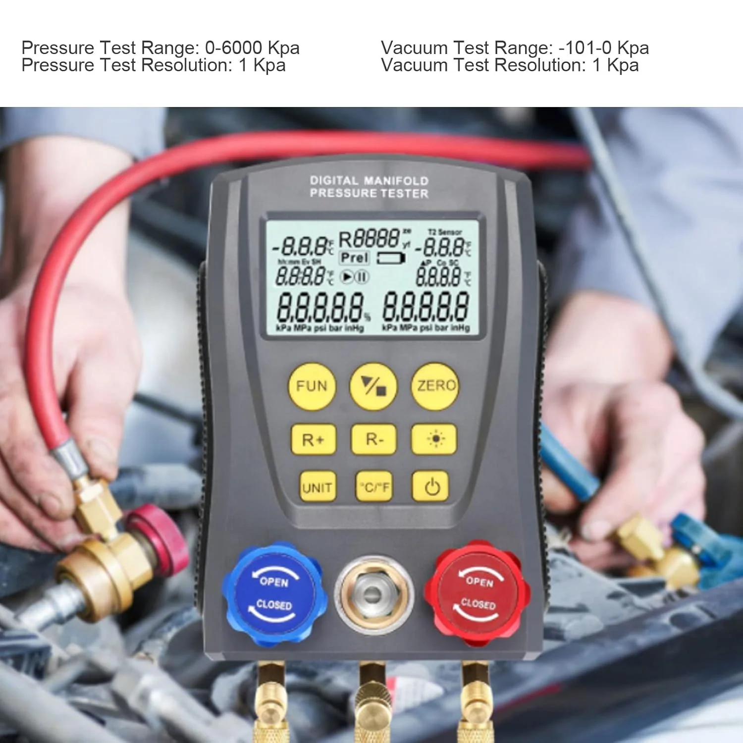 گیج منیفولد دیجیتال HVAC، متر منیفولد AC خلاء الکترونیکی برای سیستم تهویه مطبوع