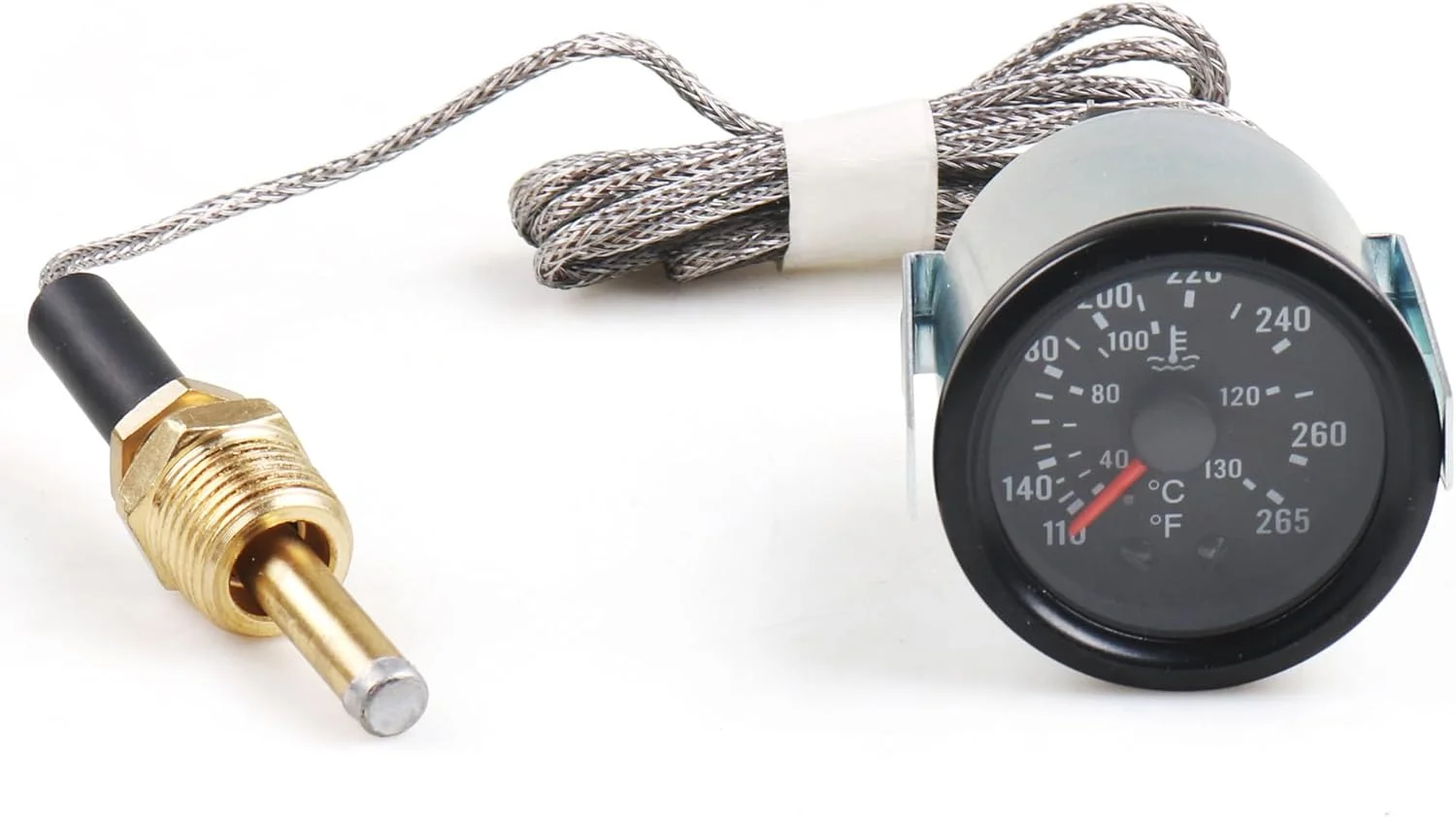 دما سنج آب خودرو Dyno Racing، 52 میلی متری، نشانگر مکانیکی، نور زرد، 12 ولت، به همراه سنسور NPT 1/2