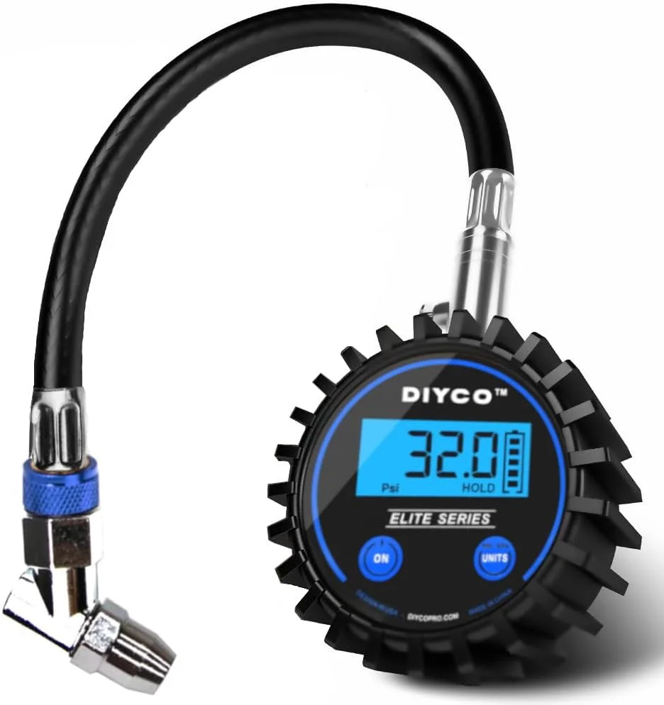 فشارسنج دیجیتال تایر سری DIYCO Elite | برای خودرو، موتورسیکلت، RV، SUV، کامیون، دوچرخه | 150 PSI با شلنگ هوای سنگین | فشارسنج های با دقت بالا درجه حرفه ای | طراحی شده در ایالات متحده آمریکا فشارسنج دیجیتال تایر سری DIYCO Elite | برای خودرو، موتورسیکلت، RV، SUV، کامیون، دوچرخه | 150 PSI با شلنگ هوای سنگین | فشارسنج های با دقت بالا درجه حرفه ای | طراحی شده در ایالات متحده آمریکا
