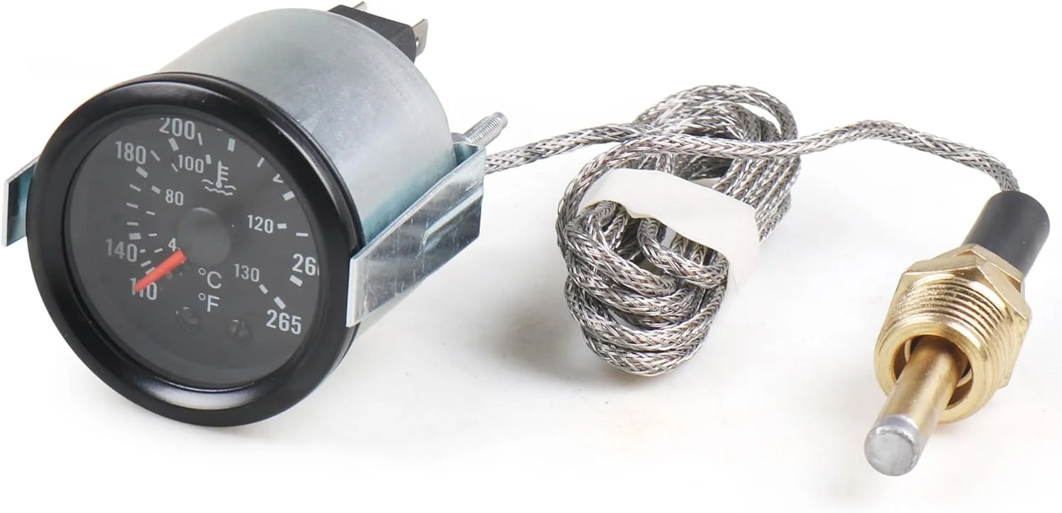 دما سنج آب خودرو Dyno Racing، 52 میلی متری، نشانگر مکانیکی، نور زرد، 12 ولت، به همراه سنسور NPT 1/2 دما سنج آب خودرو Dyno Racing، 52 میلی متری، نشانگر مکانیکی، نور زرد، 12 ولت، به همراه سنسور NPT 1/2