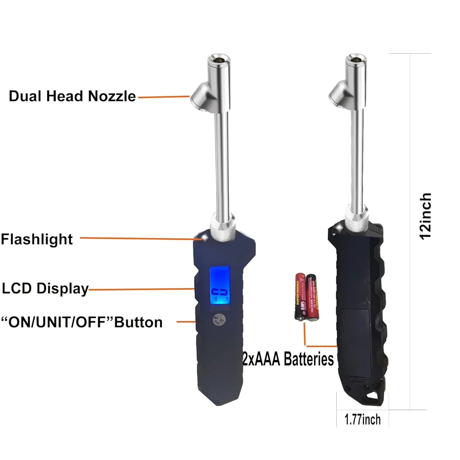 فشارسنج دیجیتال تایر 230 PSI برای کامیون و RV، فشارسنج باد تایر با LCD دارای نور پس زمینه و چراغ قوه