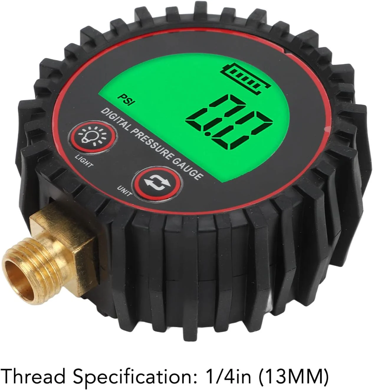 فشارسنج دیجیتال 1/4 اینچی با 4 واحد قابل تعویض – صفحه نمایش LCD روشن، دقیق برای اتومبیل، کامیون، موتور سیکلت، SUV و RV فشارسنج دیجیتال 1/4 اینچی با 4 واحد قابل تعویض – صفحه نمایش LCD روشن، دقیق برای اتومبیل، کامیون، موتور سیکلت، SUV و RV