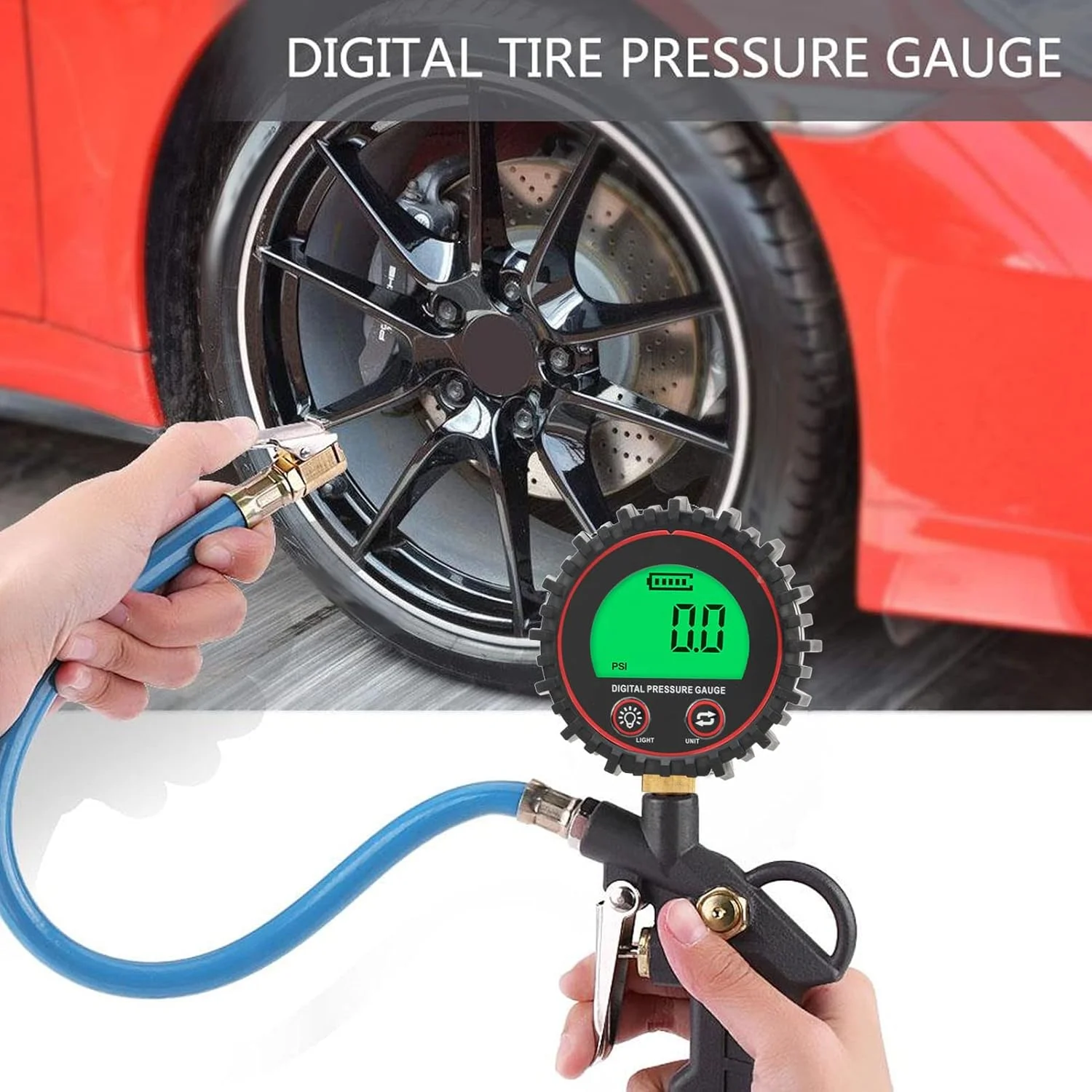فشارسنج دیجیتال 1/4 اینچی با 4 واحد قابل تعویض – صفحه نمایش LCD روشن، دقیق برای اتومبیل، کامیون، موتور سیکلت، SUV و RV فشارسنج دیجیتال 1/4 اینچی با 4 واحد قابل تعویض – صفحه نمایش LCD روشن، دقیق برای اتومبیل، کامیون، موتور سیکلت، SUV و RV
