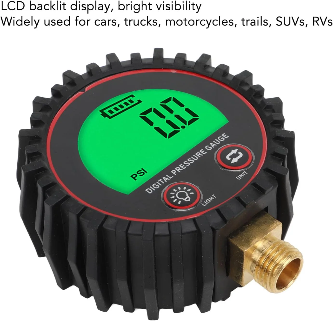 فشارسنج دیجیتال 1/4 اینچی با 4 واحد قابل تعویض – صفحه نمایش LCD روشن، دقیق برای اتومبیل، کامیون، موتور سیکلت، SUV و RV فشارسنج دیجیتال 1/4 اینچی با 4 واحد قابل تعویض – صفحه نمایش LCD روشن، دقیق برای اتومبیل، کامیون، موتور سیکلت، SUV و RV