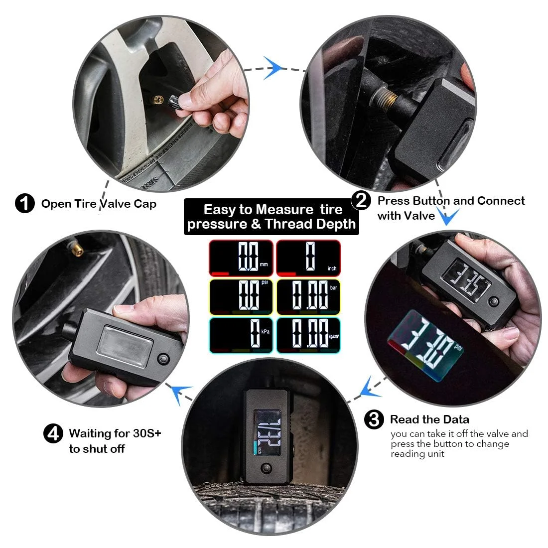 فشارسنج دیجیتال تایر 2 در 1 با دقت بالا، دارای عمق سنج آج، صفحه نمایش LCD با نور پس زمینه، مناسب برای خودرو، کامیون، دوچرخه و موتورسیکلت، با دستگیره ضد لغزش فشارسنج دیجیتال تایر 2 در 1 با دقت بالا، دارای عمق سنج آج، صفحه نمایش LCD با نور پس زمینه، مناسب برای خودرو، کامیون، دوچرخه و موتورسیکلت، با دستگیره ضد لغزش