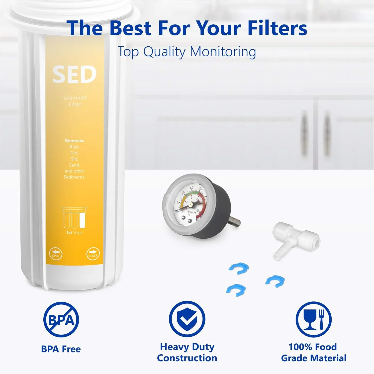 فشارسنج آب اکسپرس واتر - سازگار با سیستم های تصفیه اسمز معکوس، فیلترهای آب - مانیتور 160 PSI شامل آداپتور T-Stem - فشارسنج تست آب برای خانه