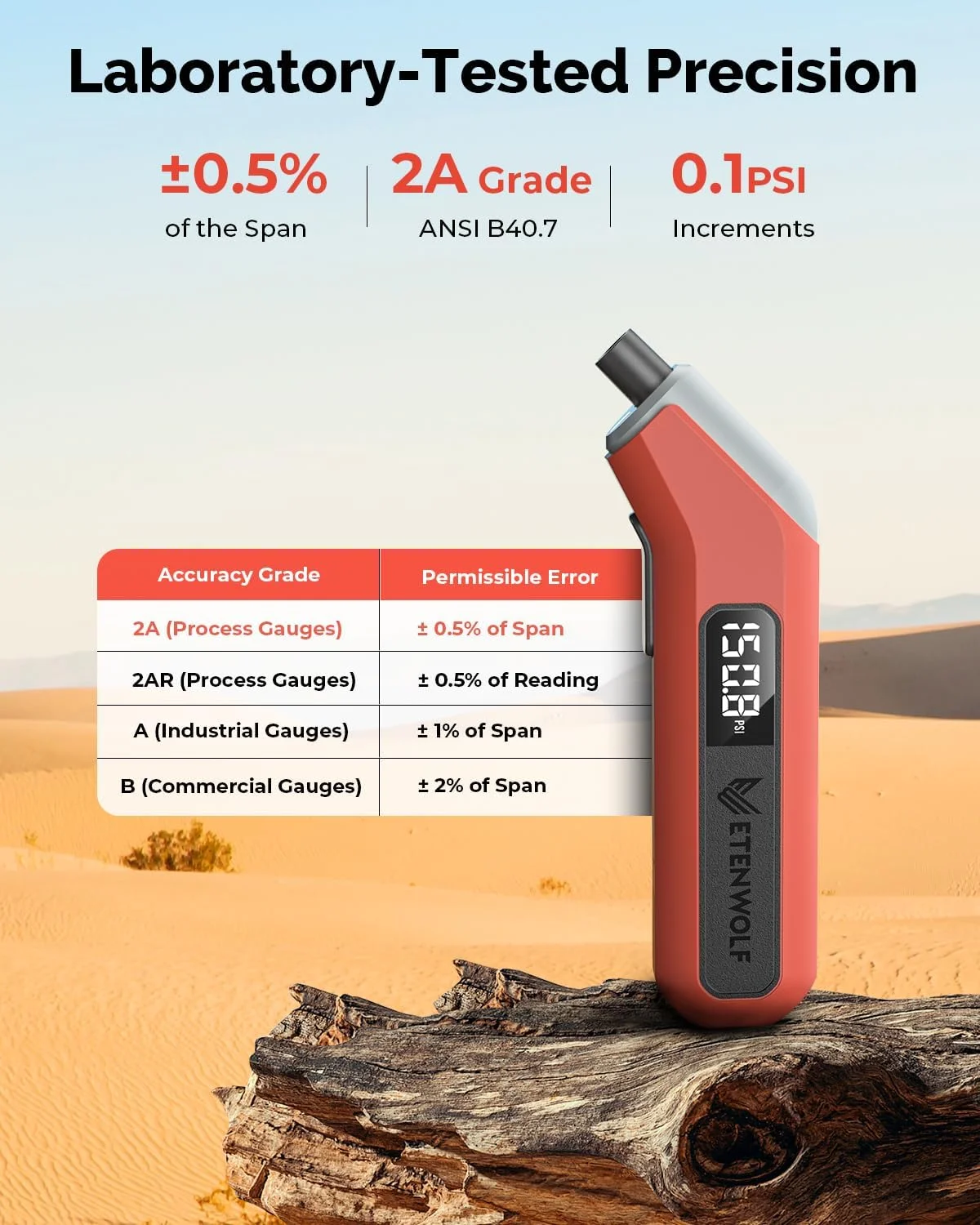 گیج فشار تایر دیجیتال ETENWOLF، بسته 2 عددی، گیج تایر صنعتی 3-200 PSI، کالیبره شده مطابق با استاندارد ANSI B40.7 Grade 2A(±0.5%)، گیج فشار هوا با باتری های AAA قابل تعویض (نارنجی زنده) گیج فشار تایر دیجیتال ETENWOLF، بسته 2 عددی، گیج تایر صنعتی 3-200 PSI، کالیبره شده مطابق با استاندارد ANSI B40.7 Grade 2A(±0.5%)، گیج فشار هوا با باتری های AAA قابل تعویض (نارنجی زنده)