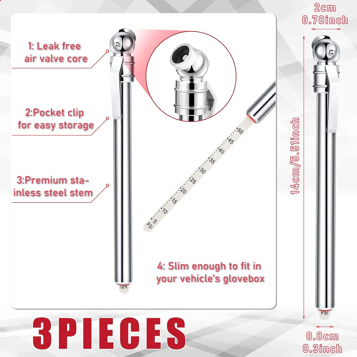 فریندا 3 عدد فشارسنج دیجیتال تایر با نور پس زمینه LCD، فشارسنج مدادی هوا برای خودرو، سر فلزی کرومی سنگین، بدنه استیل ضد زنگ، ابزار اندازه گیری برای خودرو، موتور سیکلت، کامیون، تایر دوچرخه فریندا 3 عدد فشارسنج دیجیتال تایر با نور پس زمینه LCD، فشارسنج مدادی هوا برای خودرو، سر فلزی کرومی سنگین، بدنه استیل ضد زنگ، ابزار اندازه گیری برای خودرو، موتور سیکلت، کامیون، تایر دوچرخه