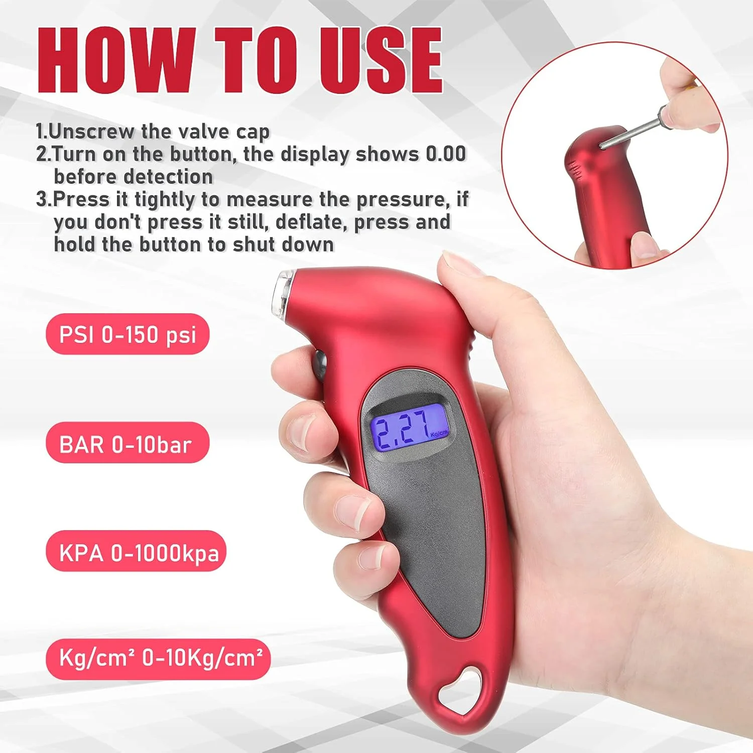 فریندا 3 عدد فشارسنج دیجیتال تایر با نور پس زمینه LCD، فشارسنج مدادی هوا برای خودرو، سر فلزی کرومی سنگین، بدنه استیل ضد زنگ، ابزار اندازه گیری برای خودرو، موتور سیکلت، کامیون، تایر دوچرخه فریندا 3 عدد فشارسنج دیجیتال تایر با نور پس زمینه LCD، فشارسنج مدادی هوا برای خودرو، سر فلزی کرومی سنگین، بدنه استیل ضد زنگ، ابزار اندازه گیری برای خودرو، موتور سیکلت، کامیون، تایر دوچرخه