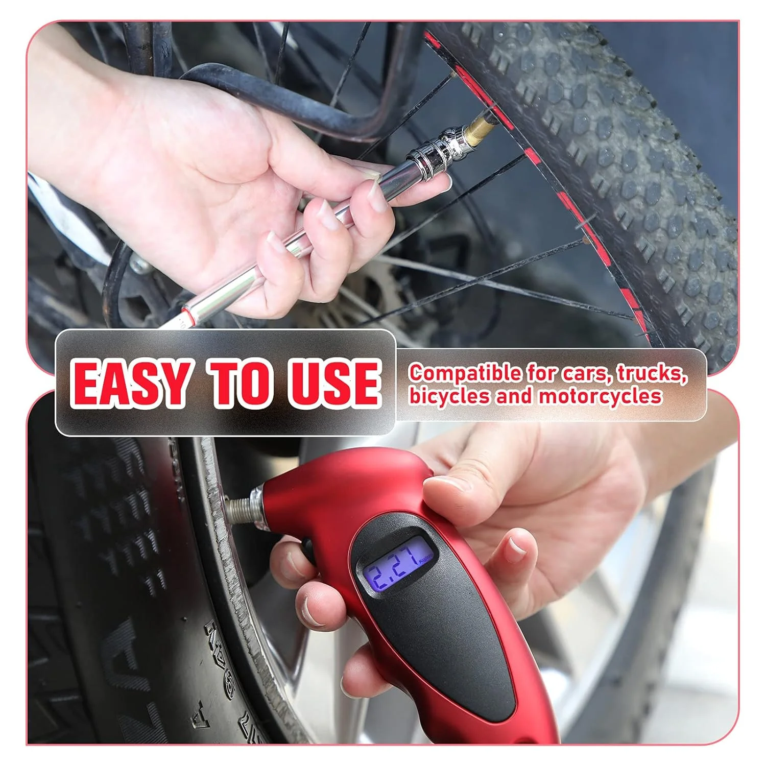 فریندا 3 عدد فشارسنج دیجیتال تایر با نور پس زمینه LCD، فشارسنج مدادی هوا برای خودرو، سر فلزی کرومی سنگین، بدنه استیل ضد زنگ، ابزار اندازه گیری برای خودرو، موتور سیکلت، کامیون، تایر دوچرخه فریندا 3 عدد فشارسنج دیجیتال تایر با نور پس زمینه LCD، فشارسنج مدادی هوا برای خودرو، سر فلزی کرومی سنگین، بدنه استیل ضد زنگ، ابزار اندازه گیری برای خودرو، موتور سیکلت، کامیون، تایر دوچرخه