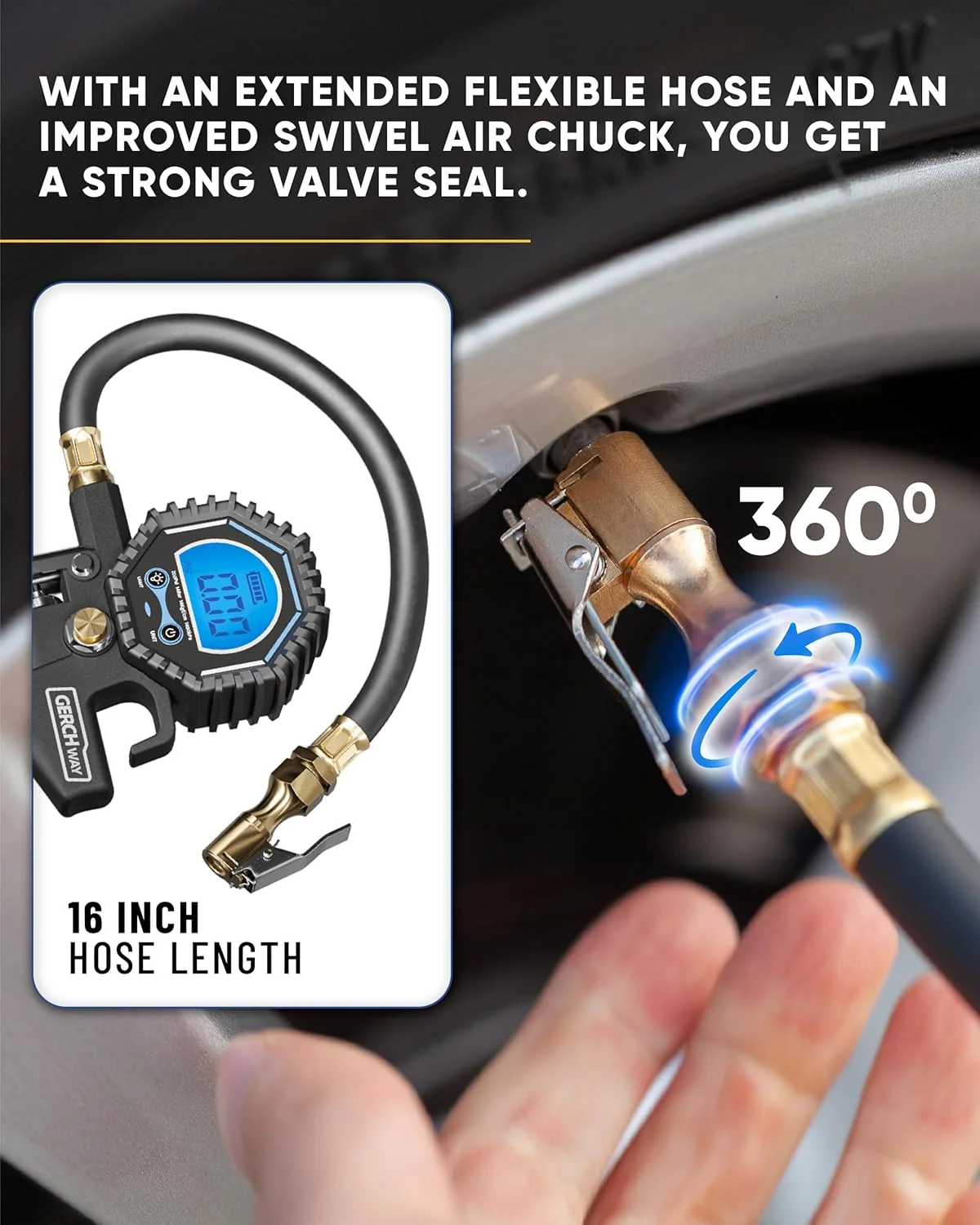 فشارسنج دیجیتال تایر با قابلیت باد کردن (3-200 PSI)، دارای سری بادی سنگین و متعلقات کمپرسور با سری بادی چرخشی، شلنگ بلندتر و صفحه نمایش بزرگ (0.1 Res) فشارسنج دیجیتال تایر با قابلیت باد کردن (3-200 PSI)، دارای سری بادی سنگین و متعلقات کمپرسور با سری بادی چرخشی، شلنگ بلندتر و صفحه نمایش بزرگ (0.1 Res)