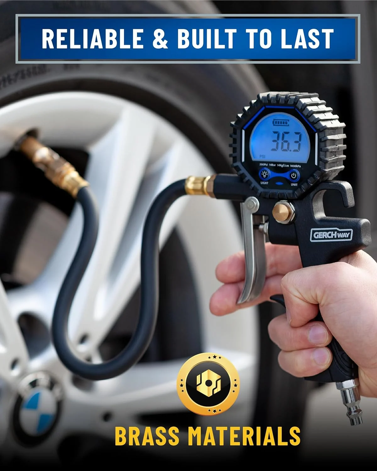 فشارسنج دیجیتال تایر با قابلیت باد کردن (3-200 PSI)، دارای سری بادی سنگین و متعلقات کمپرسور با سری بادی چرخشی، شلنگ بلندتر و صفحه نمایش بزرگ (0.1 Res) فشارسنج دیجیتال تایر با قابلیت باد کردن (3-200 PSI)، دارای سری بادی سنگین و متعلقات کمپرسور با سری بادی چرخشی، شلنگ بلندتر و صفحه نمایش بزرگ (0.1 Res)