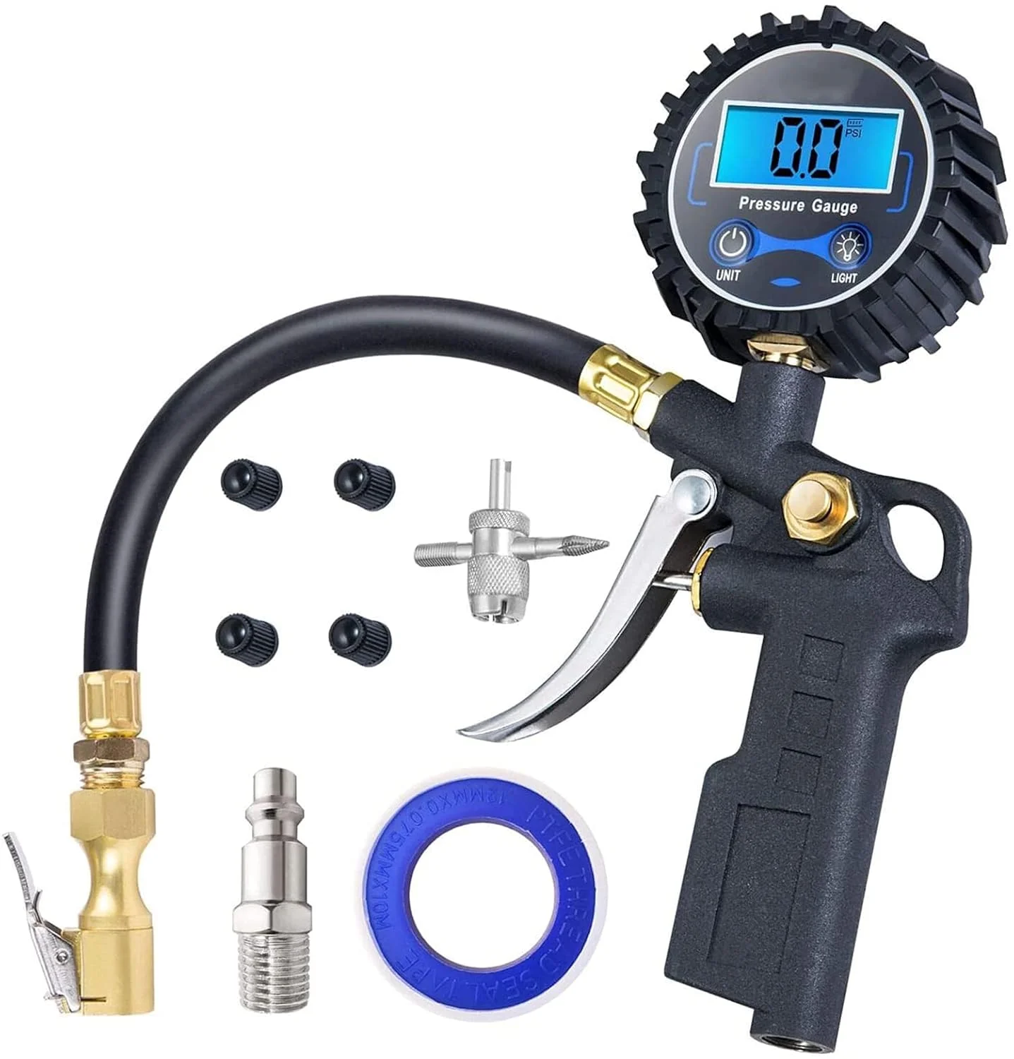 تنظیم کننده دیجیتال باد تایر با گیج فشار، سری بادی 250 PSI و لوازم جانبی کمپرسور، مقاوم با شیلنگ لاستیکی و اتصال سریع برای وضوح نمایش 0.1 تنظیم کننده دیجیتال باد تایر با گیج فشار، سری بادی 250 PSI و لوازم جانبی کمپرسور، مقاوم با شیلنگ لاستیکی و اتصال سریع برای وضوح نمایش 0.1