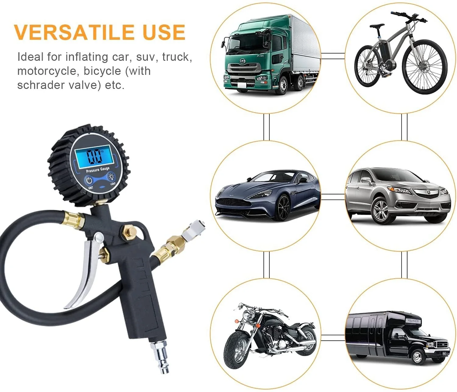 تنظیم کننده دیجیتال باد تایر با گیج فشار، سری بادی 250 PSI و لوازم جانبی کمپرسور، مقاوم با شیلنگ لاستیکی و اتصال سریع برای وضوح نمایش 0.1 تنظیم کننده دیجیتال باد تایر با گیج فشار، سری بادی 250 PSI و لوازم جانبی کمپرسور، مقاوم با شیلنگ لاستیکی و اتصال سریع برای وضوح نمایش 0.1