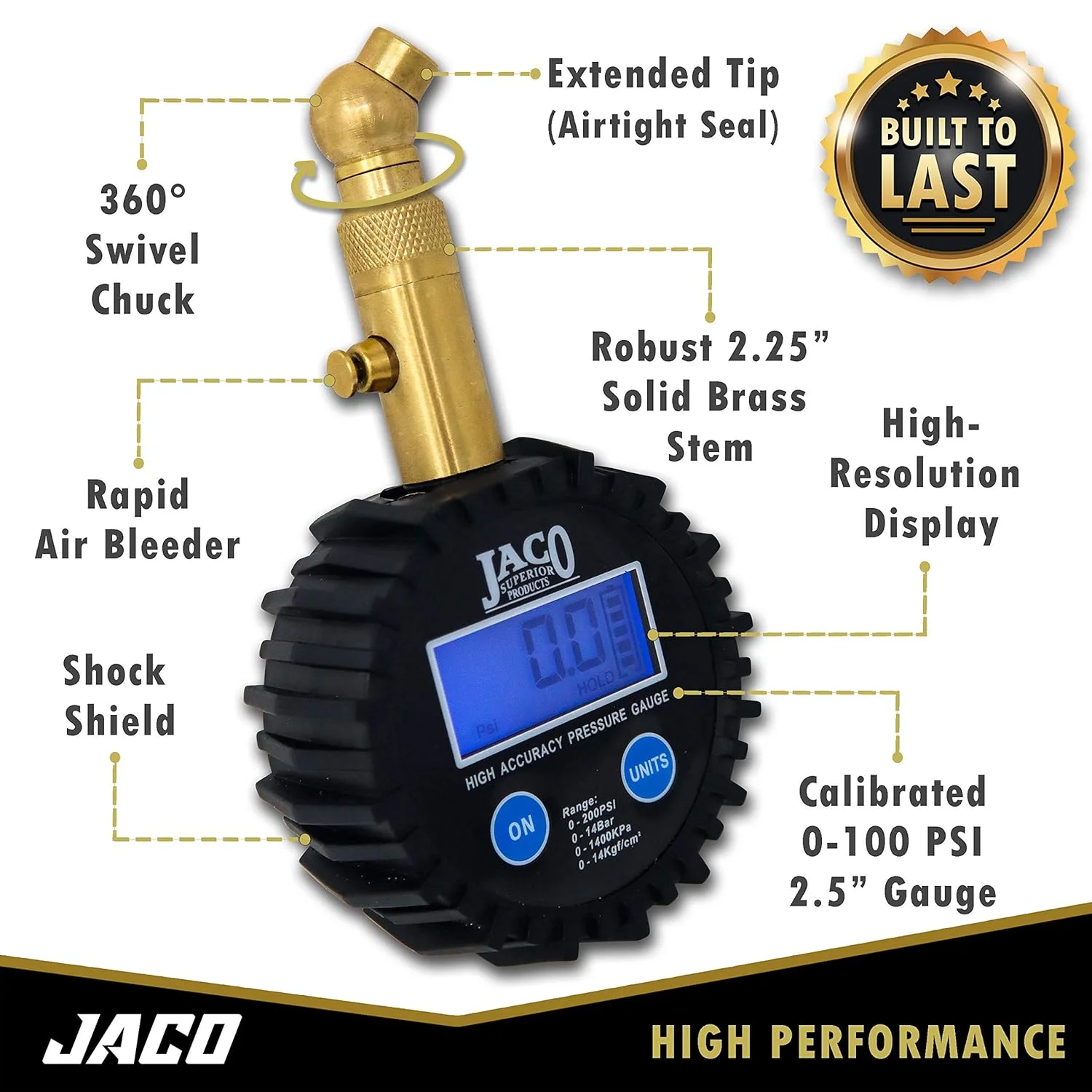 فشارسنج دیجیتال تایر JACO Elite - دقت حرفه ای - 100 PSI فشارسنج دیجیتال تایر JACO Elite - دقت حرفه ای - 100 PSI