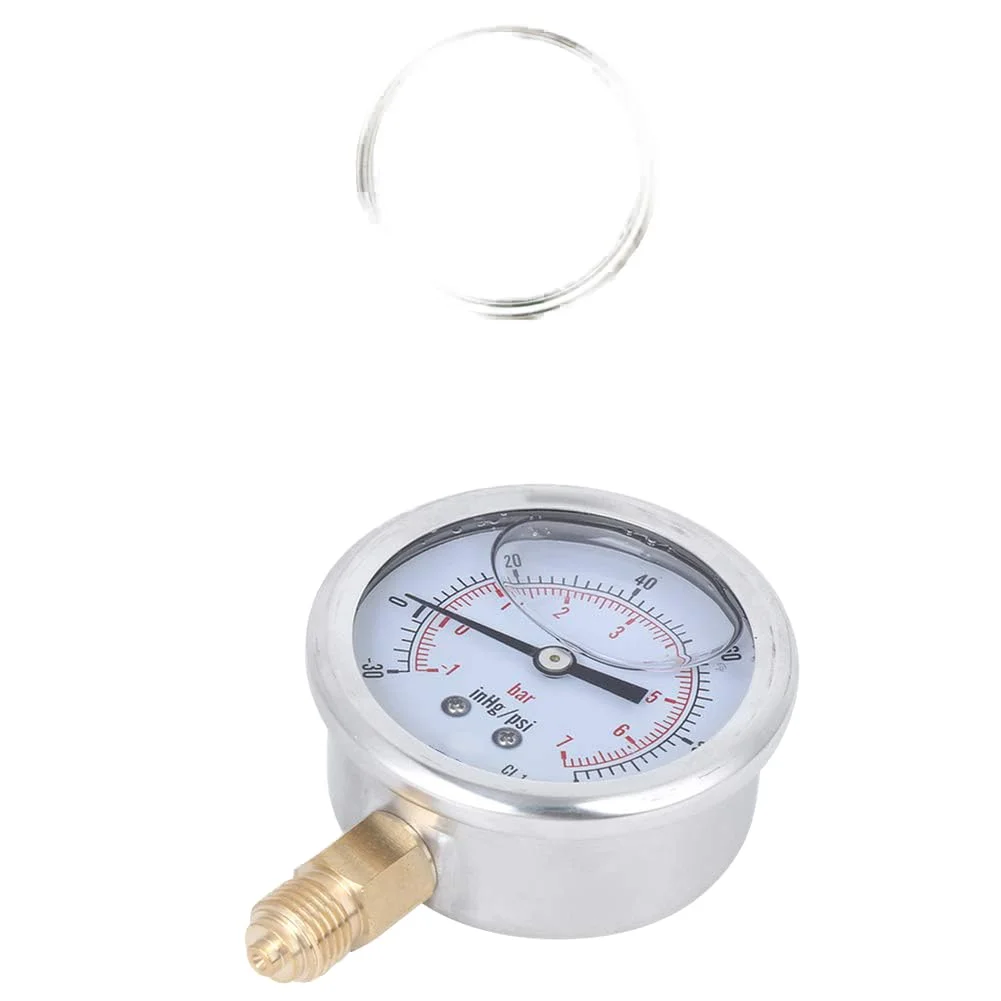 گیج فشار Jectse، گیج فشار روغنی 1/4 BSP -1 تا 7 بار، -30 تا 100psi بدنه استیل ضد زنگ ساختار داخلی برنجی گیج فشار پر شده با مایع