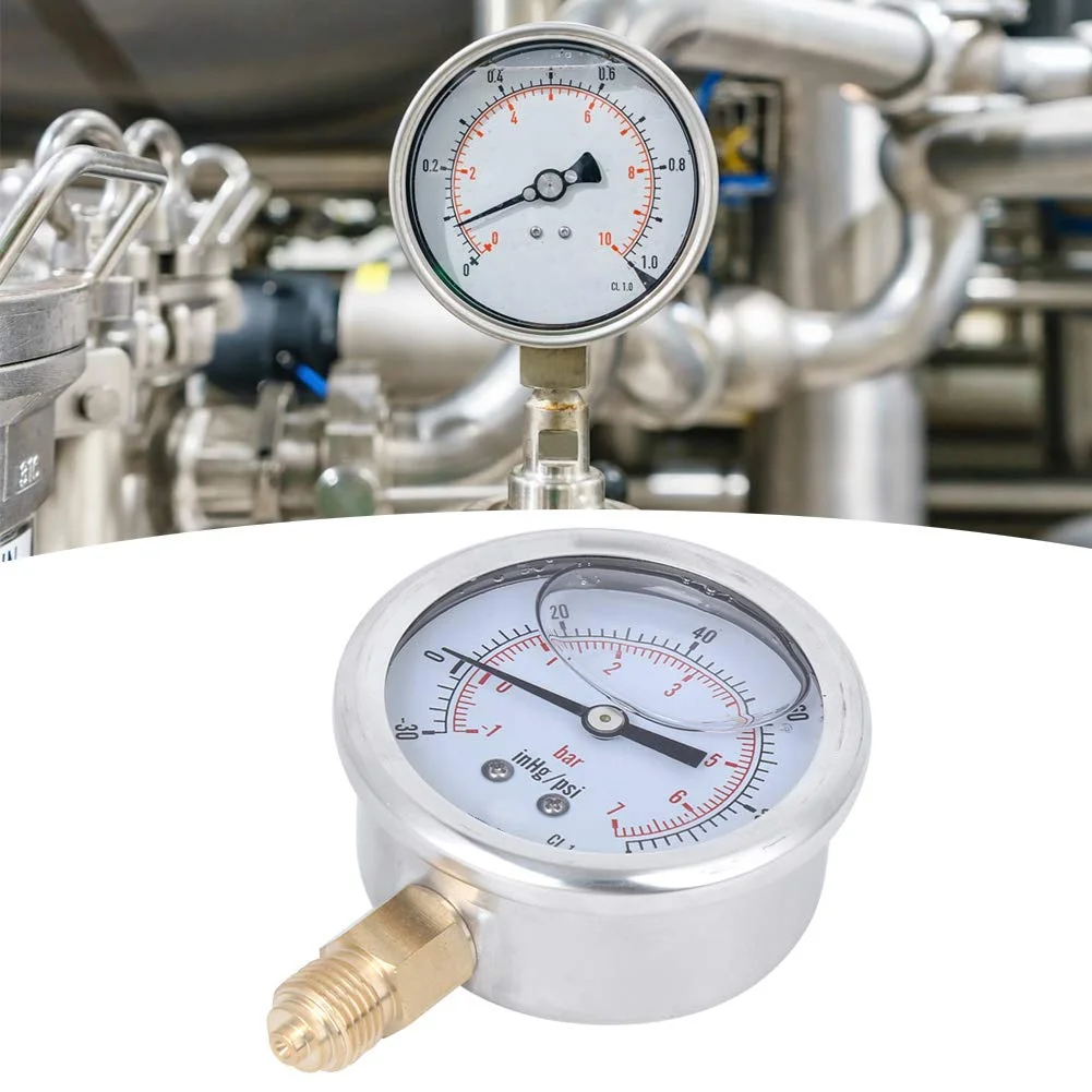 فشارسنج Jectse، فشارسنج روغنی 1/4 BSP -1 تا 7 بار، -30 تا 100psi بدنه استیل ضد زنگ ساختار داخلی برنجی فشارسنج پر شده با مایع فشارسنج Jectse، فشارسنج روغنی 1/4 BSP -1 تا 7 بار، -30 تا 100psi بدنه استیل ضد زنگ ساختار داخلی برنجی فشارسنج پر شده با مایع