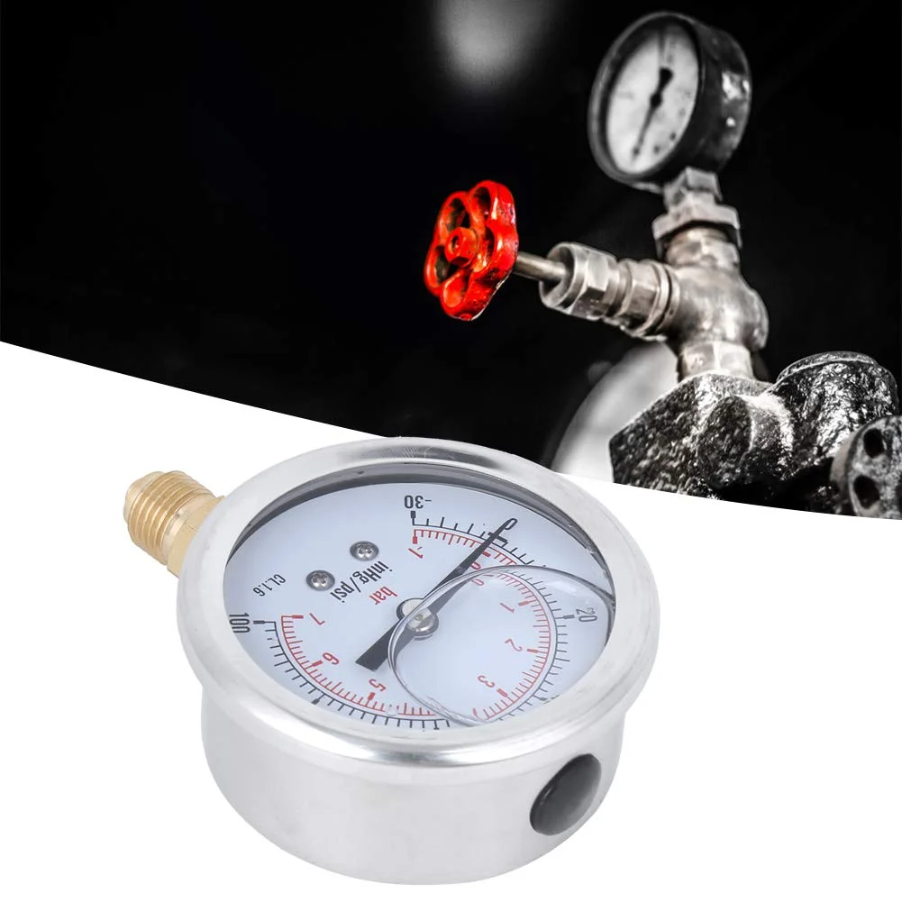 فشارسنج Jectse، فشارسنج روغنی 1/4 BSP -1 تا 7 بار، -30 تا 100psi بدنه استیل ضد زنگ ساختار داخلی برنجی فشارسنج پر شده با مایع فشارسنج Jectse، فشارسنج روغنی 1/4 BSP -1 تا 7 بار، -30 تا 100psi بدنه استیل ضد زنگ ساختار داخلی برنجی فشارسنج پر شده با مایع