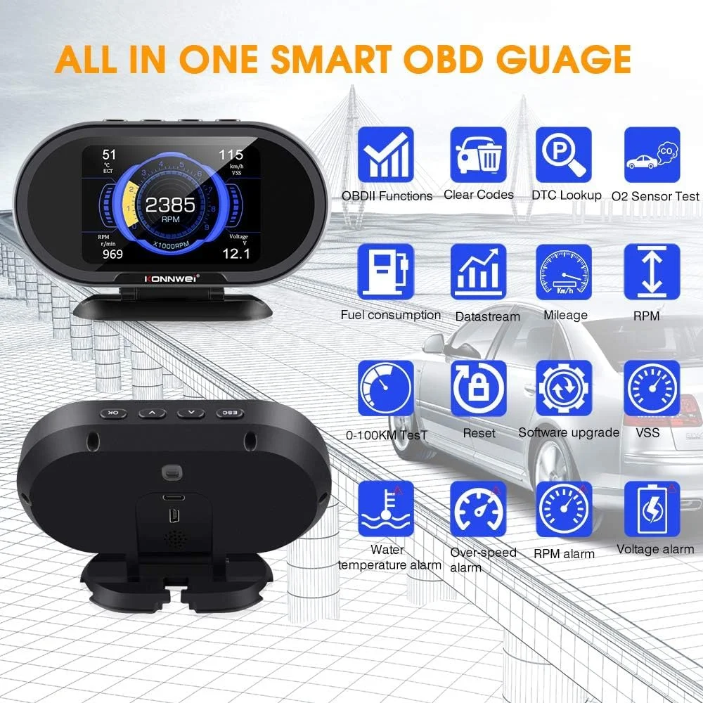 نمایشگر دیجیتال اطلاعات خودرو KONNWEI KW206 OBD2 HUD، یکپارچه با کامپیوتر سفری خودرو، سرعت سنج هوشمند، نمایشگر دمای آب و فشار سوخت، مناسب برای اکثر خودروهای بعد از ۲۰۰۳ نمایشگر دیجیتال اطلاعات خودرو KONNWEI KW206 OBD2 HUD، یکپارچه با کامپیوتر سفری خودرو، سرعت سنج هوشمند، نمایشگر دمای آب و فشار سوخت، مناسب برای اکثر خودروهای بعد از ۲۰۰۳