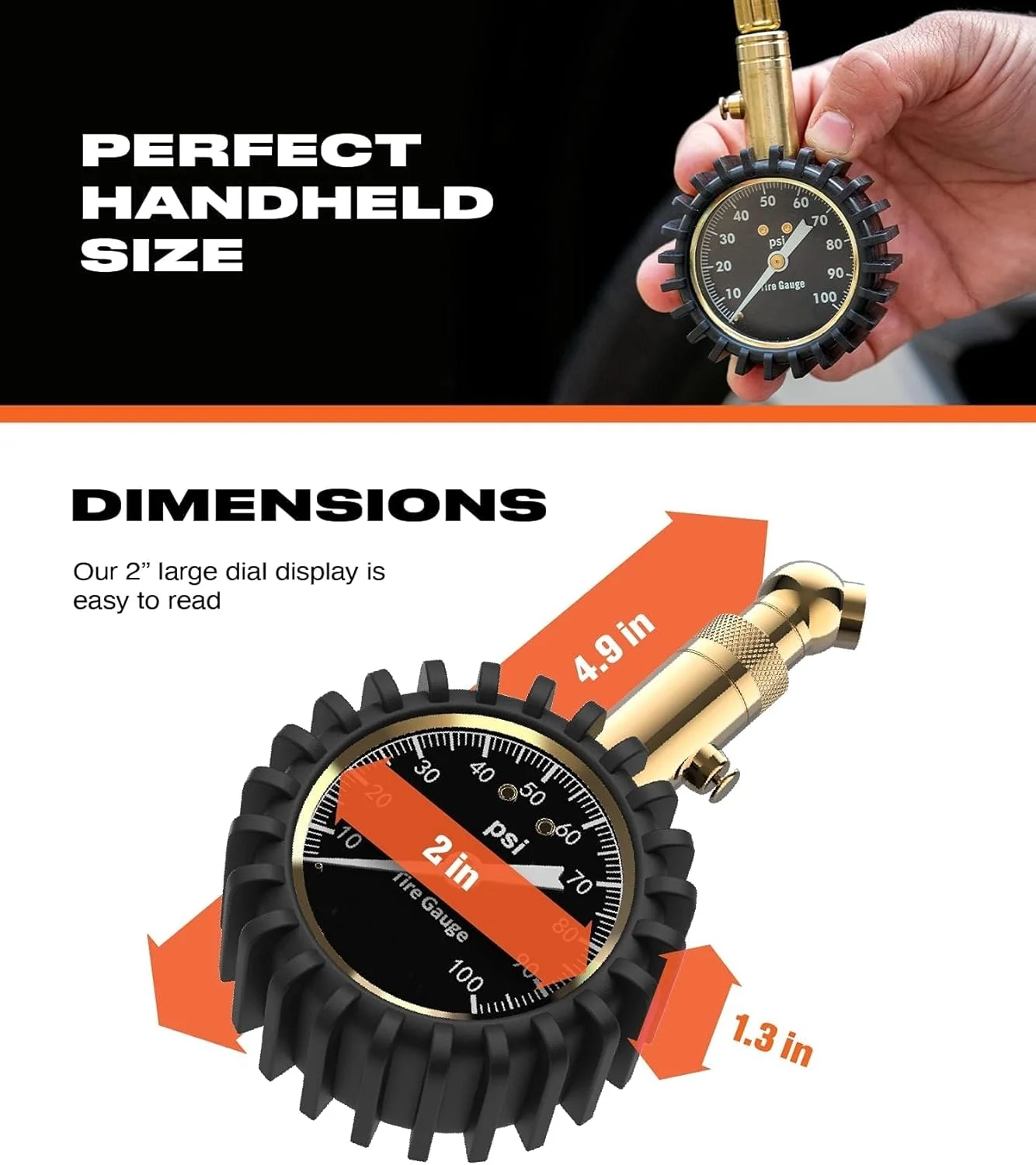 فشارسنج تایر خزنا (0-100 PSI)، فشارسنج باد تایر خودرو با صفحه نمایش بزرگ 2 اینچی درخشان، فشارسنج تایر جمع و جور با PSI بالا برای لاستیک خودرو و کامیون
