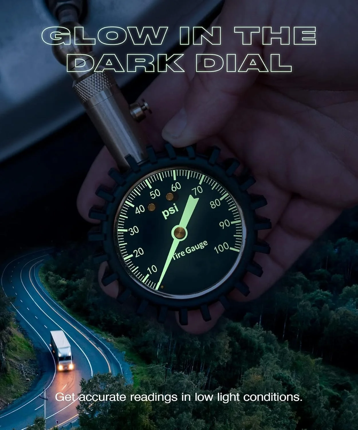 فشارسنج تایر خزنا (0-100 PSI)، فشارسنج باد تایر خودرو با صفحه نمایش بزرگ 2 اینچی درخشان، فشارسنج تایر جمع و جور با PSI بالا برای لاستیک خودرو و کامیون