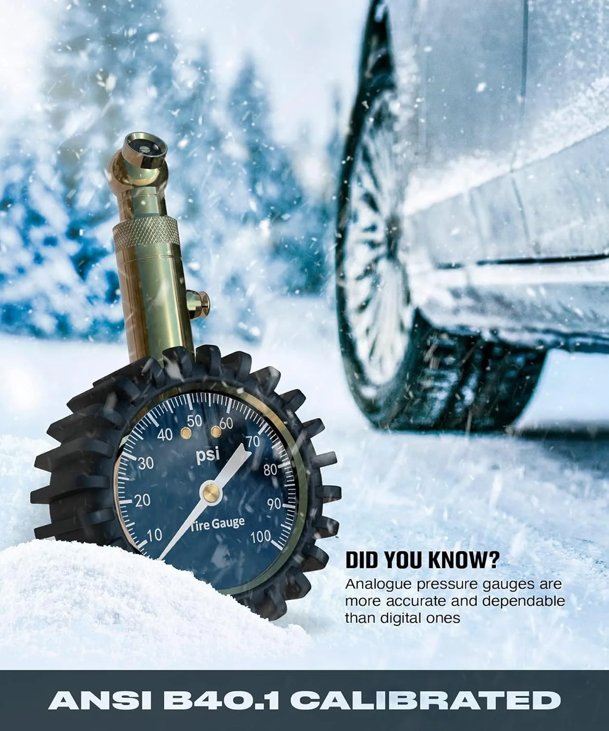 فشارسنج تایر خزنا (0-100 PSI)، فشارسنج باد تایر خودرو با صفحه نمایش بزرگ 2 اینچی درخشان، فشارسنج تایر جمع و جور با PSI بالا برای لاستیک خودرو و کامیون